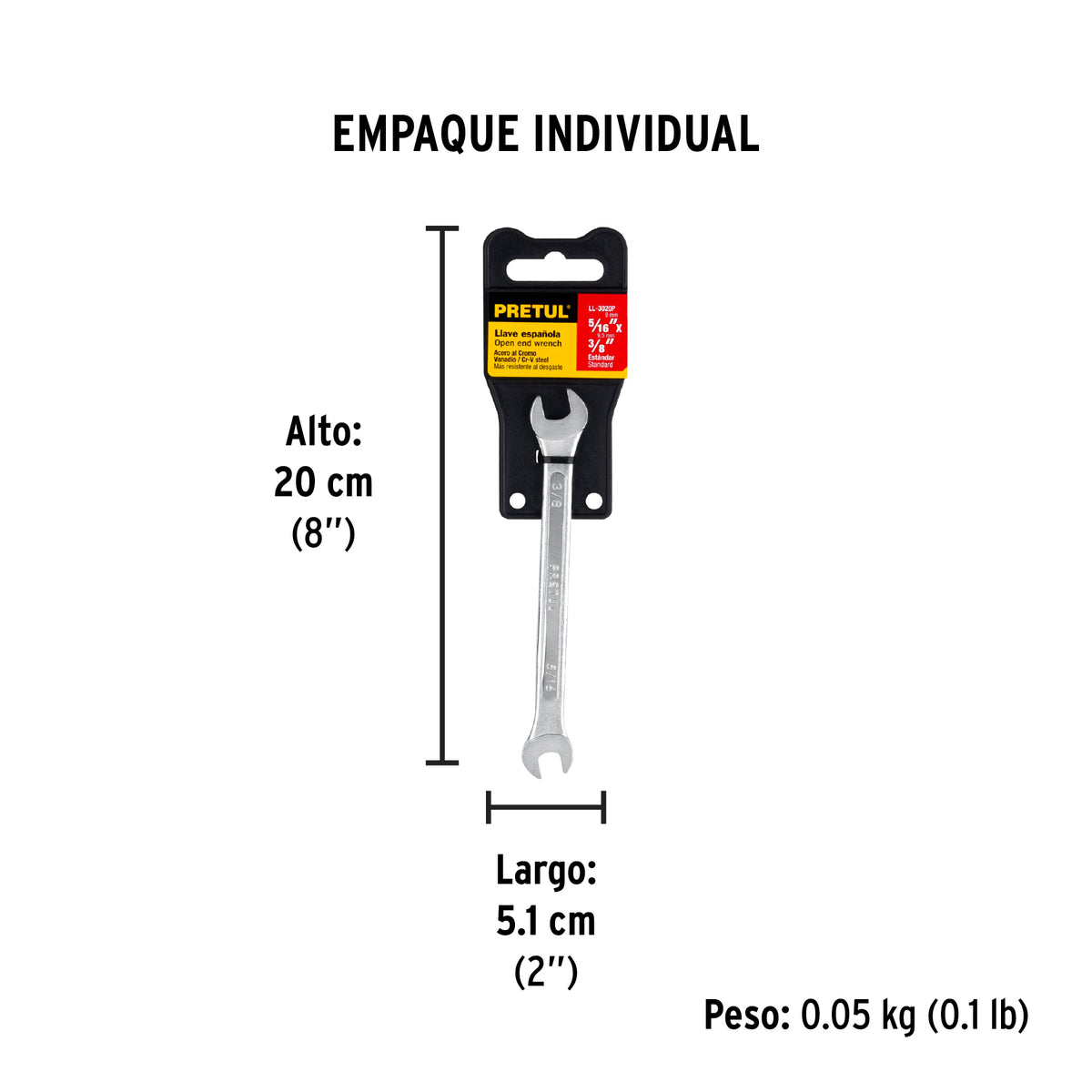 Llave española, 5/16 x 3/8" x 140 mm, pretul