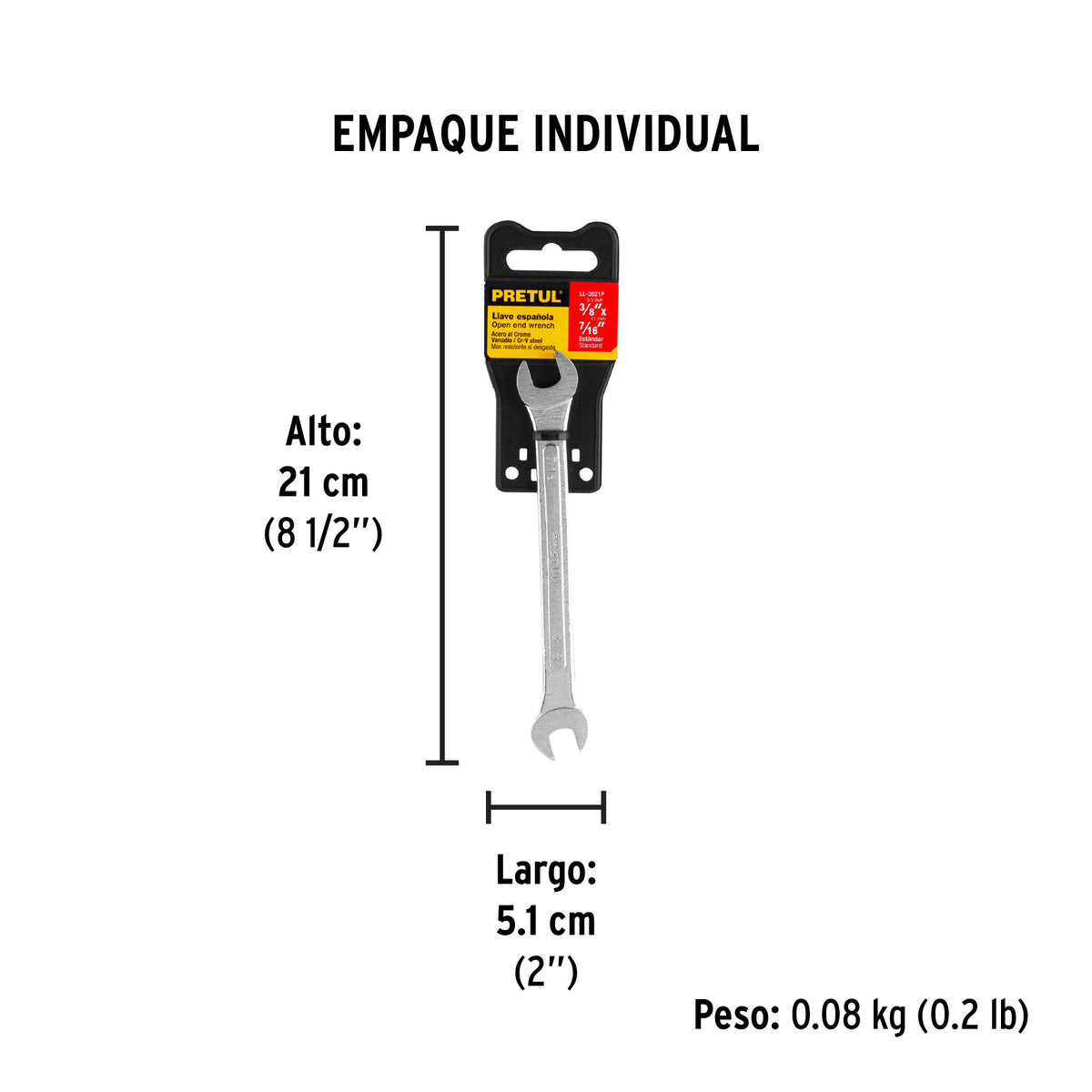 Llave española, 3/8 x 7/16" x 157 mm, pretul