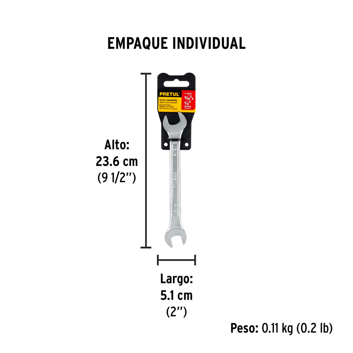 Llave española, 9/16 x 5/8" x 185 mm, pretul