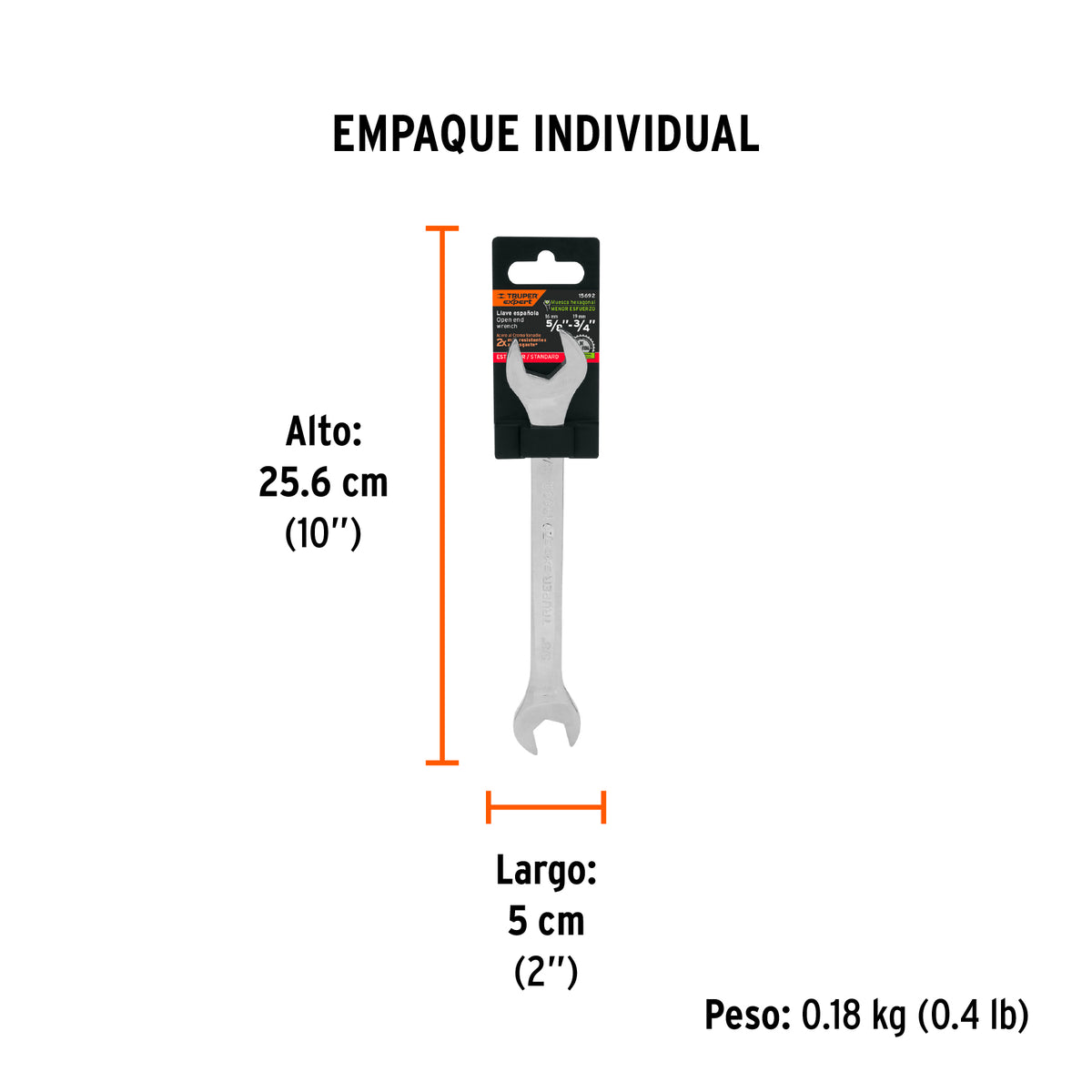 Llave española, 5/8 x 3/4" x 182 mm