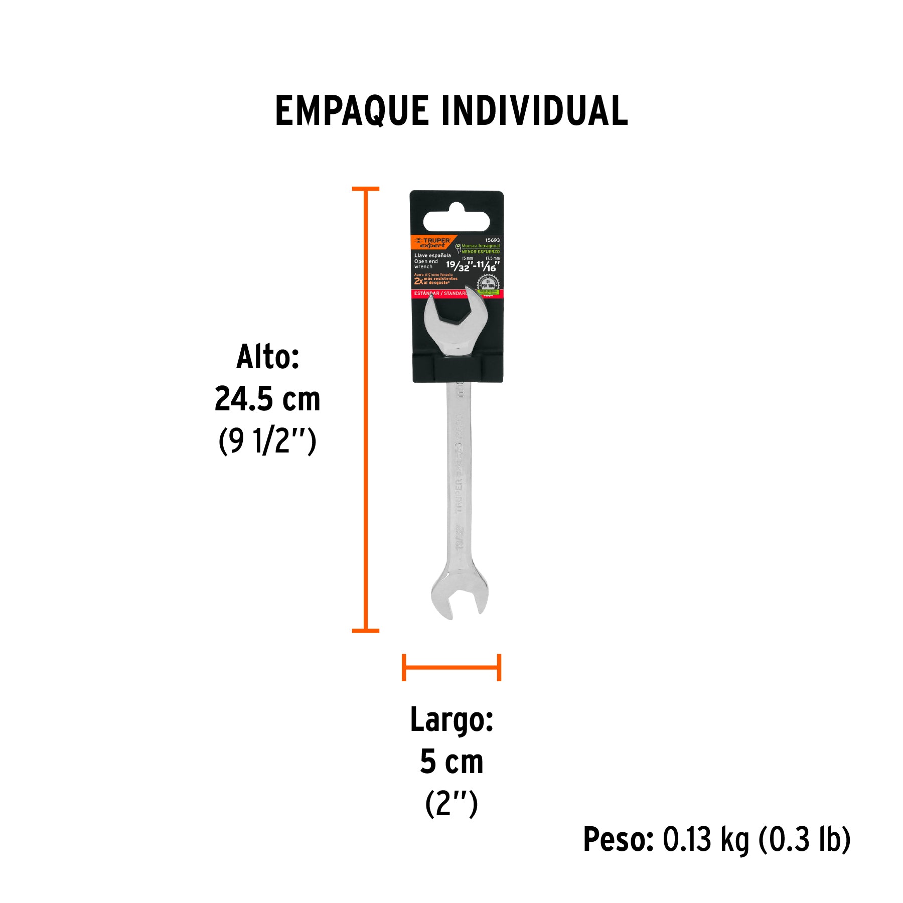 Llave española, 19/32 x 11/16" x 182 mm