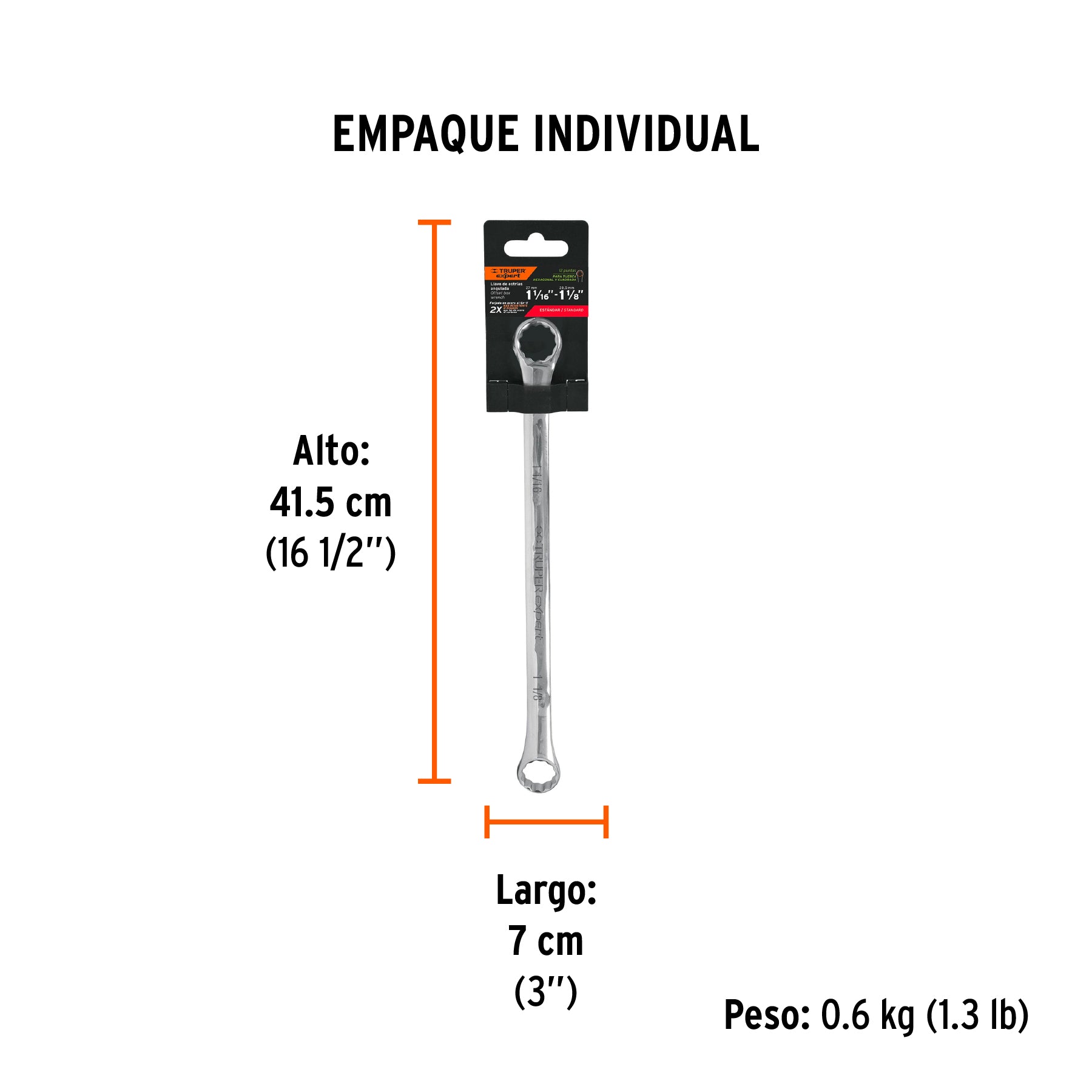 Llave de estrías, 1-1/16 x 1-1/8" x 407 mm