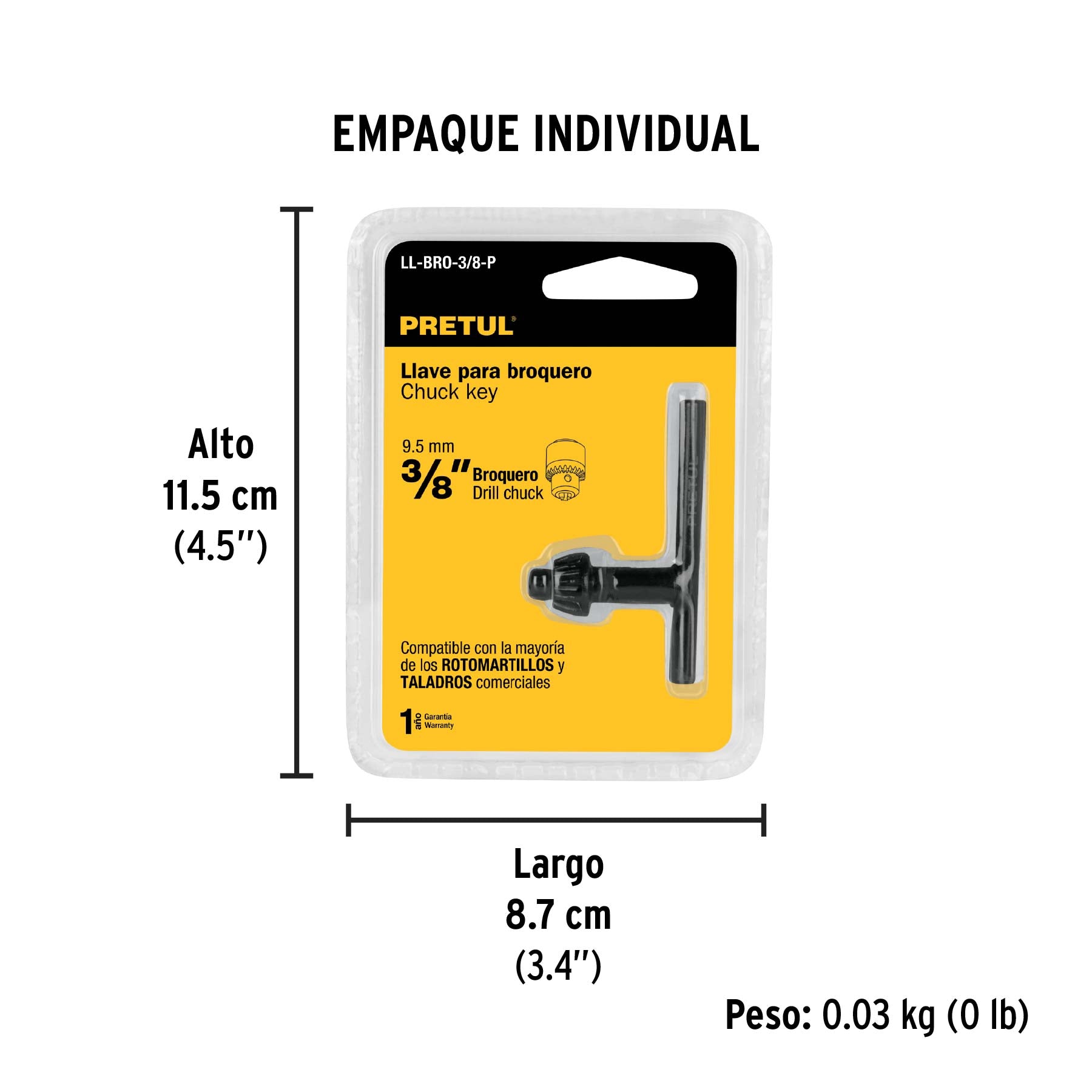 Llave para broquero de 3/8", Pretul