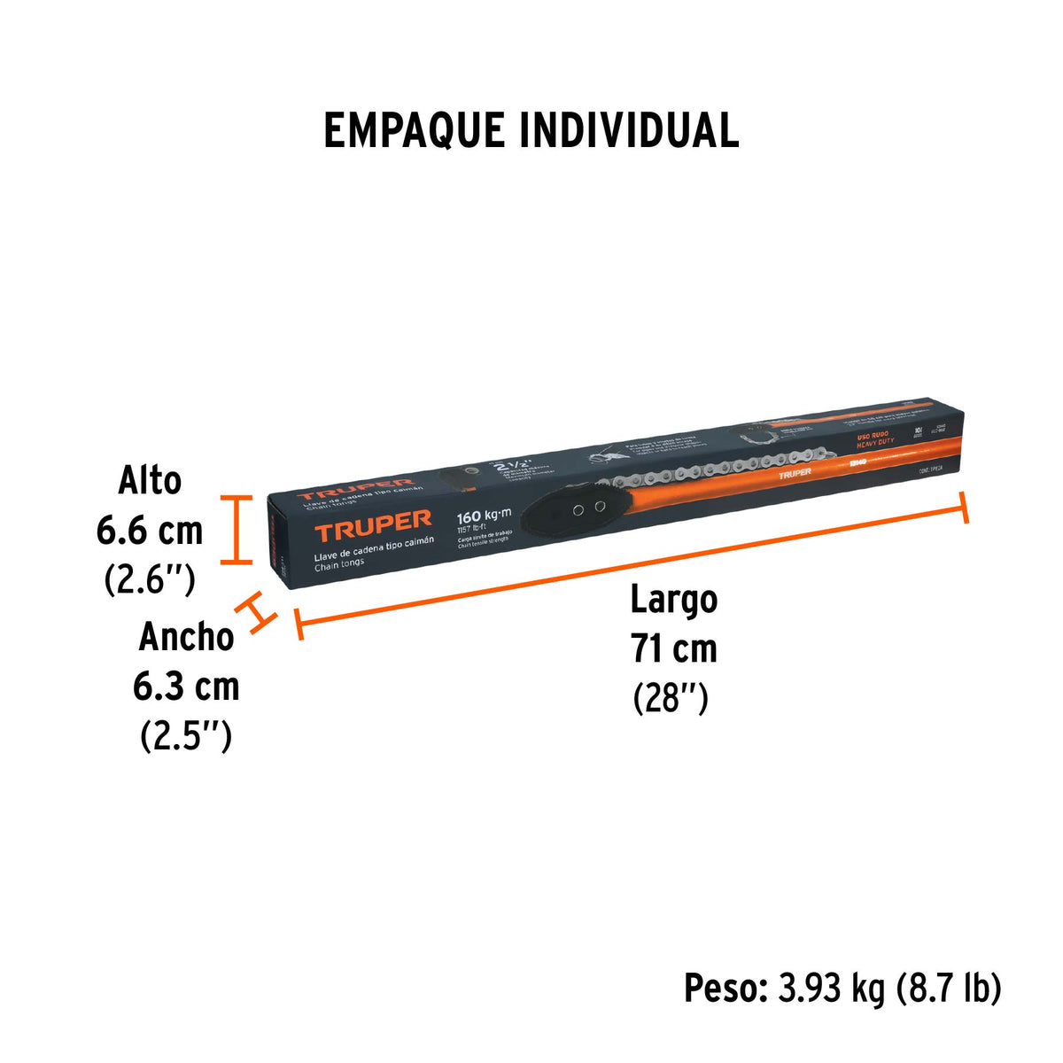 Llave de cadena tipo caimán 710 mm, uso pesado