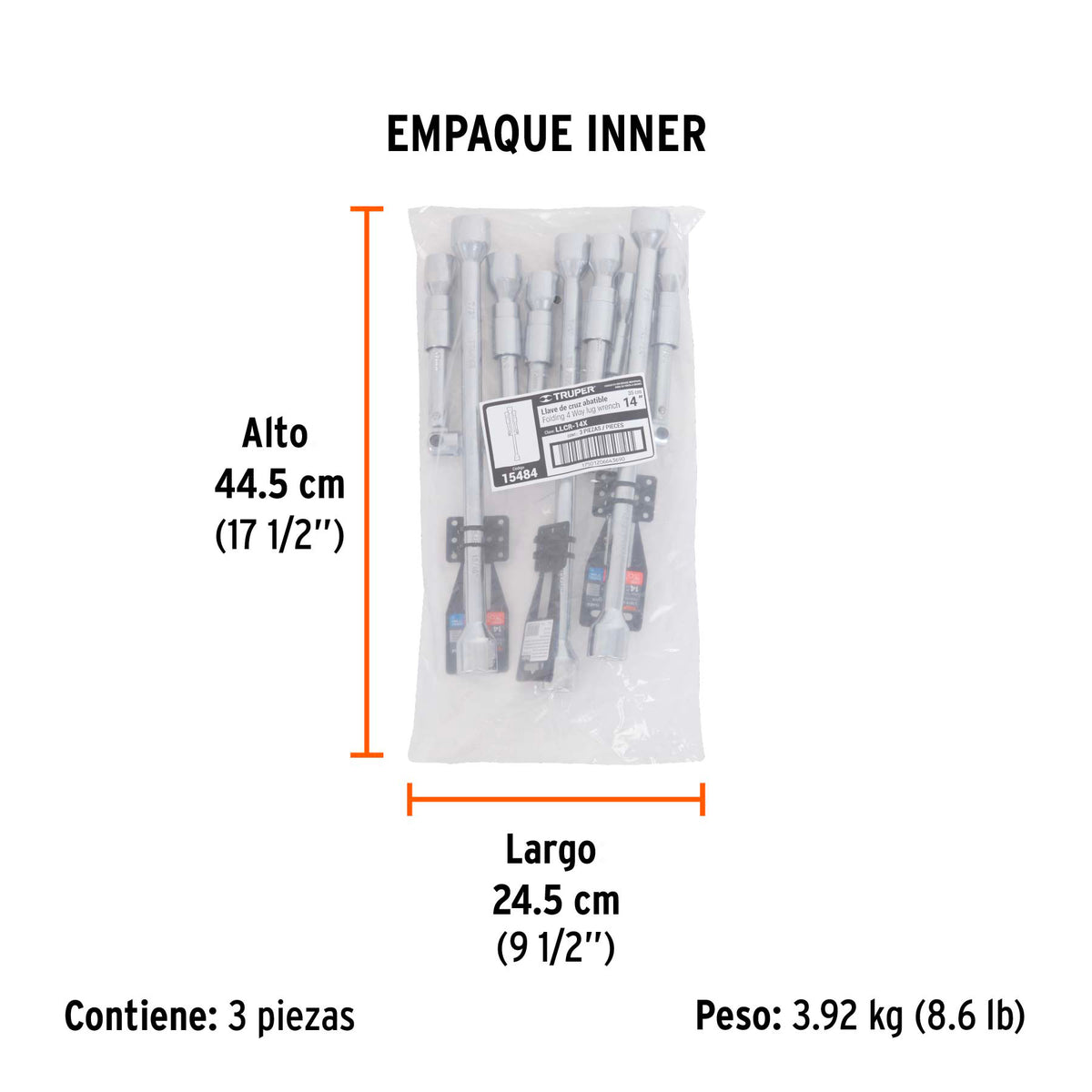 Llave de cruz para auto, 14", plegable