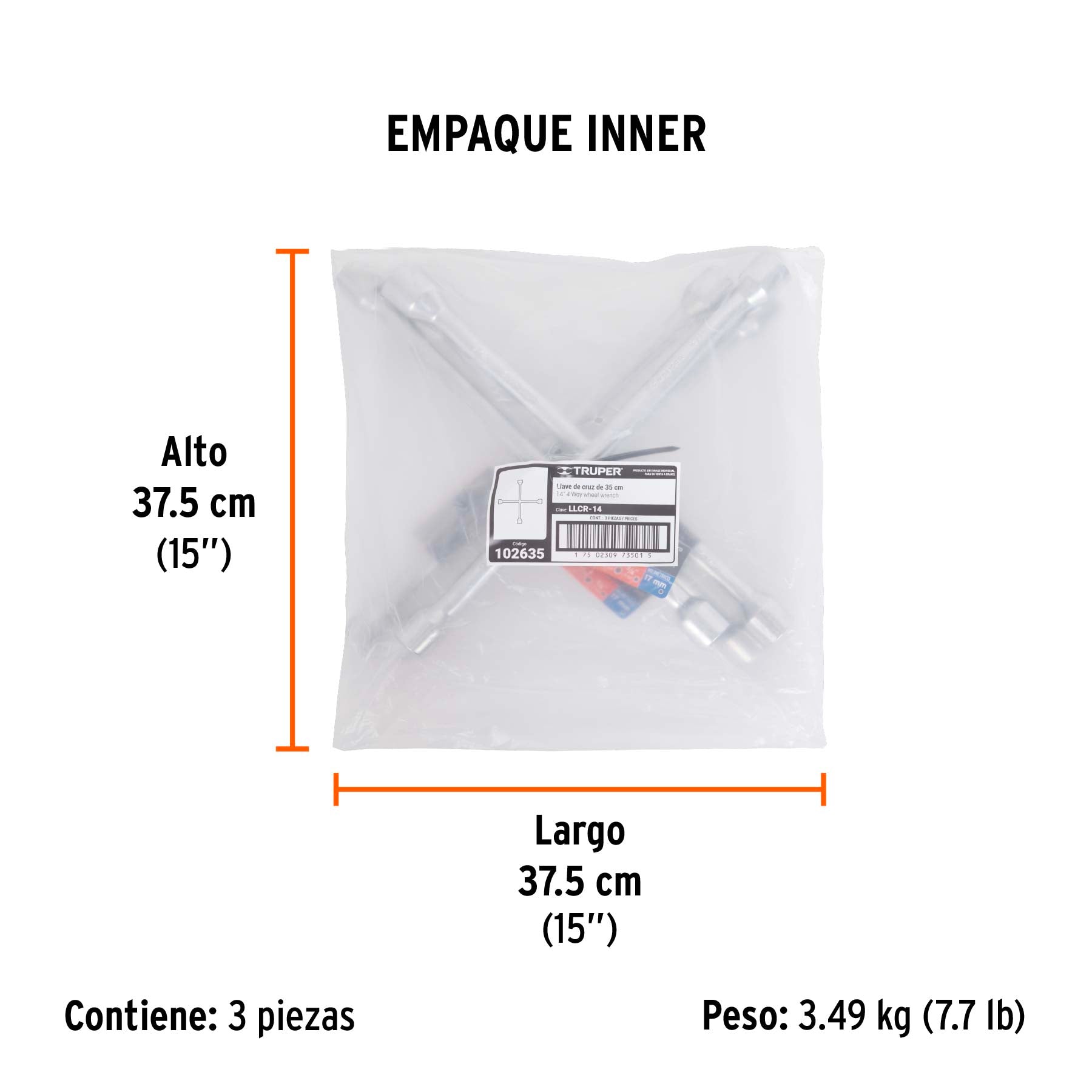 Llave de cruz 14' pulida y cromada, Truper
