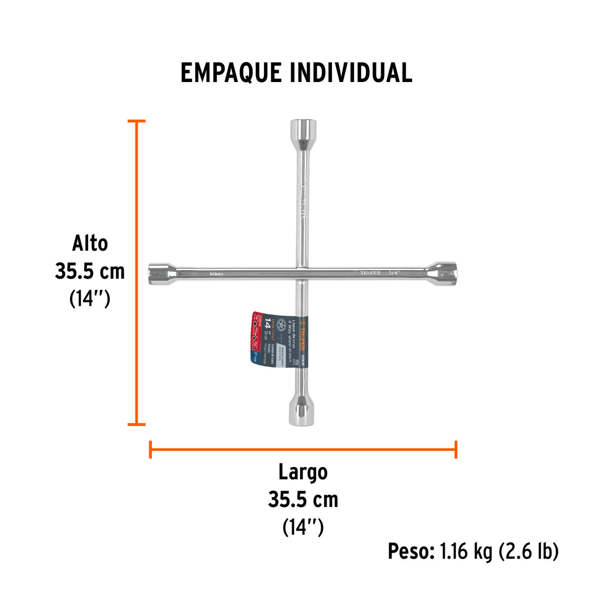 Llave de cruz 14' pulida y cromada, Truper