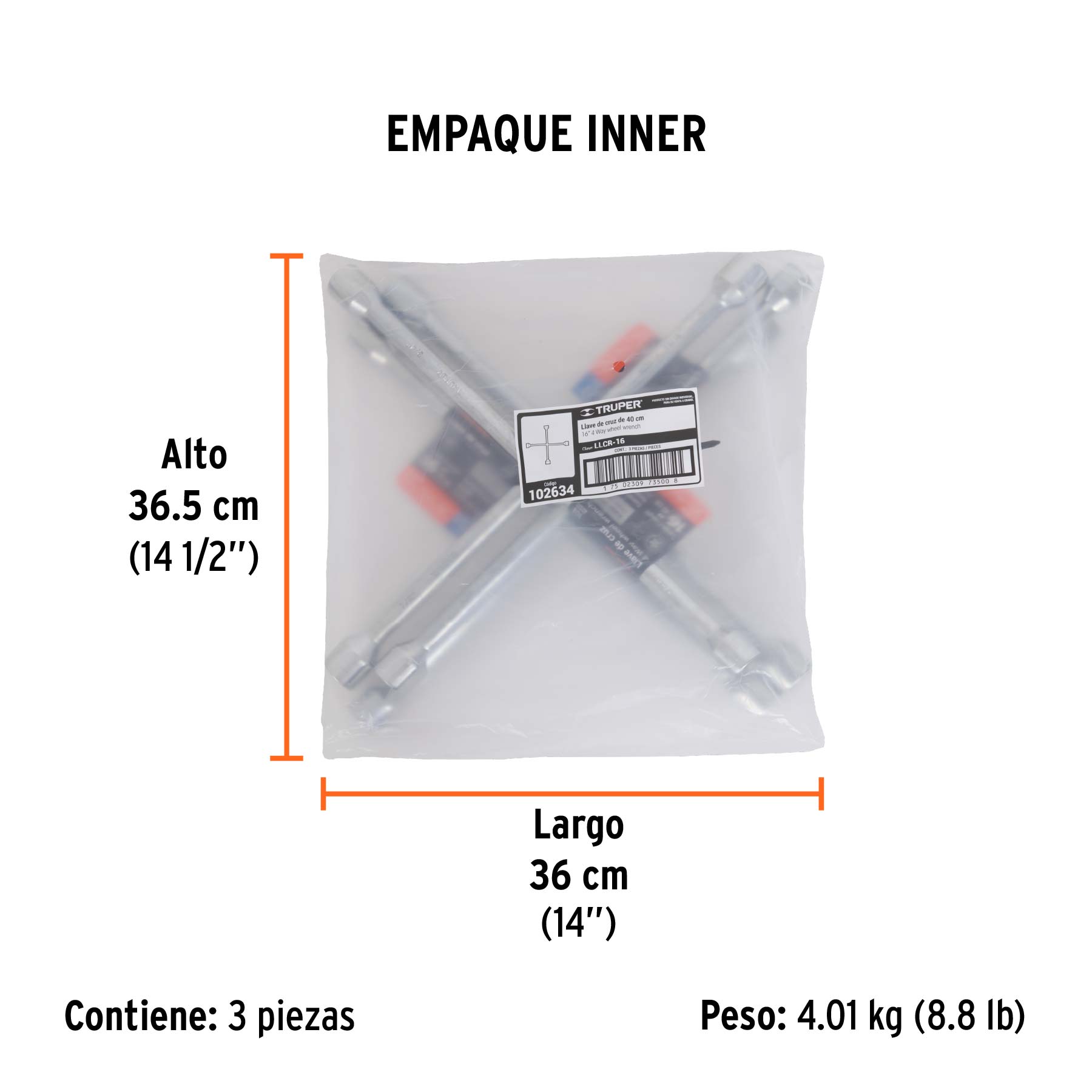 Llave de cruz 16' pulida y cromada, Truper