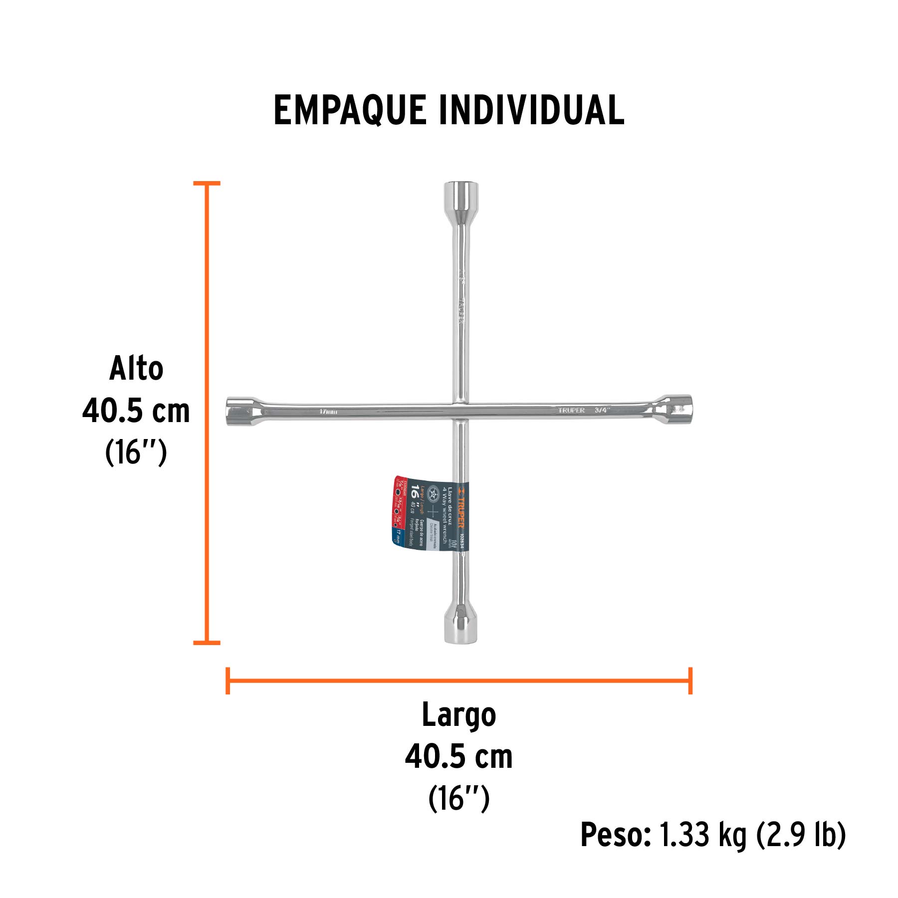 Llave de cruz 16' pulida y cromada, Truper