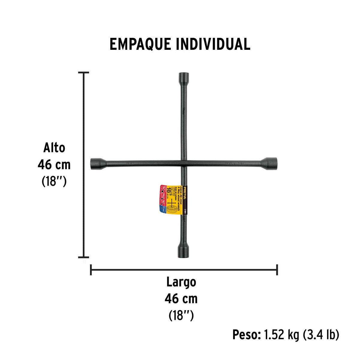 Llave de cruz para auto, 18", pretul