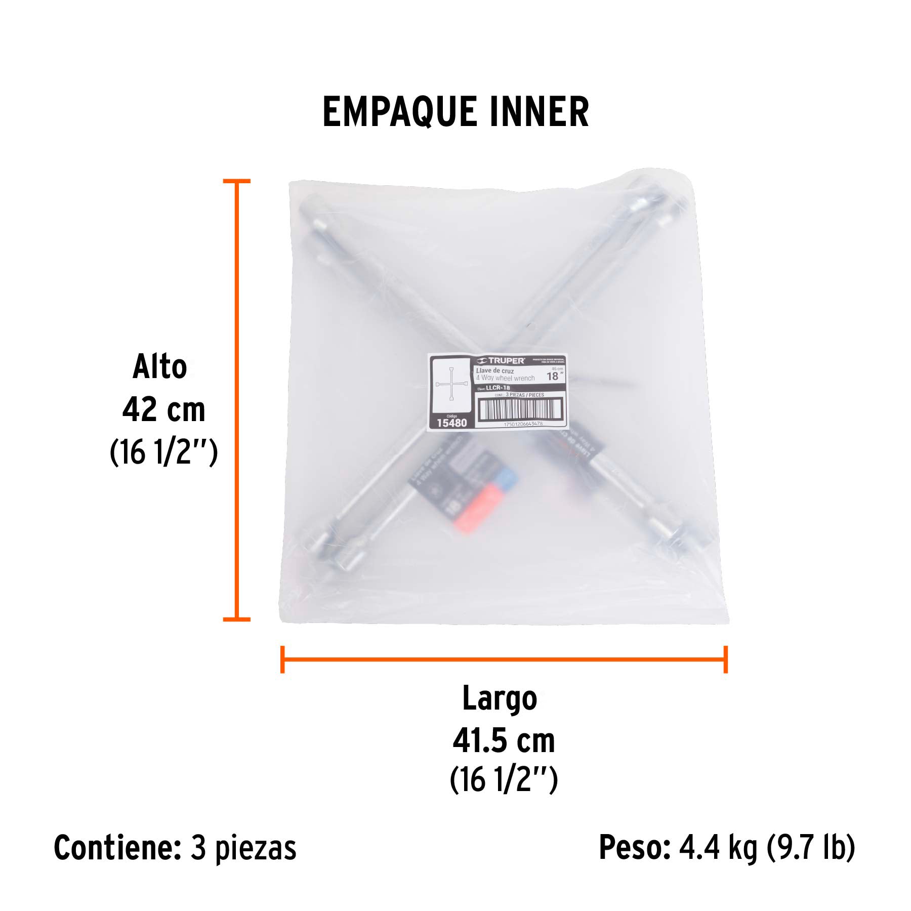 Llave de cruz para auto, 18"