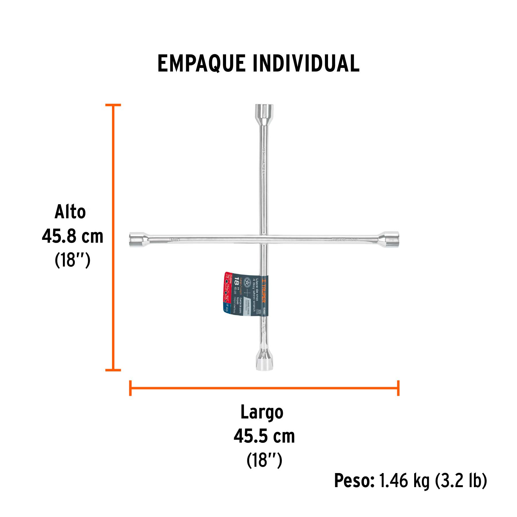 Llave de cruz para auto, 18"
