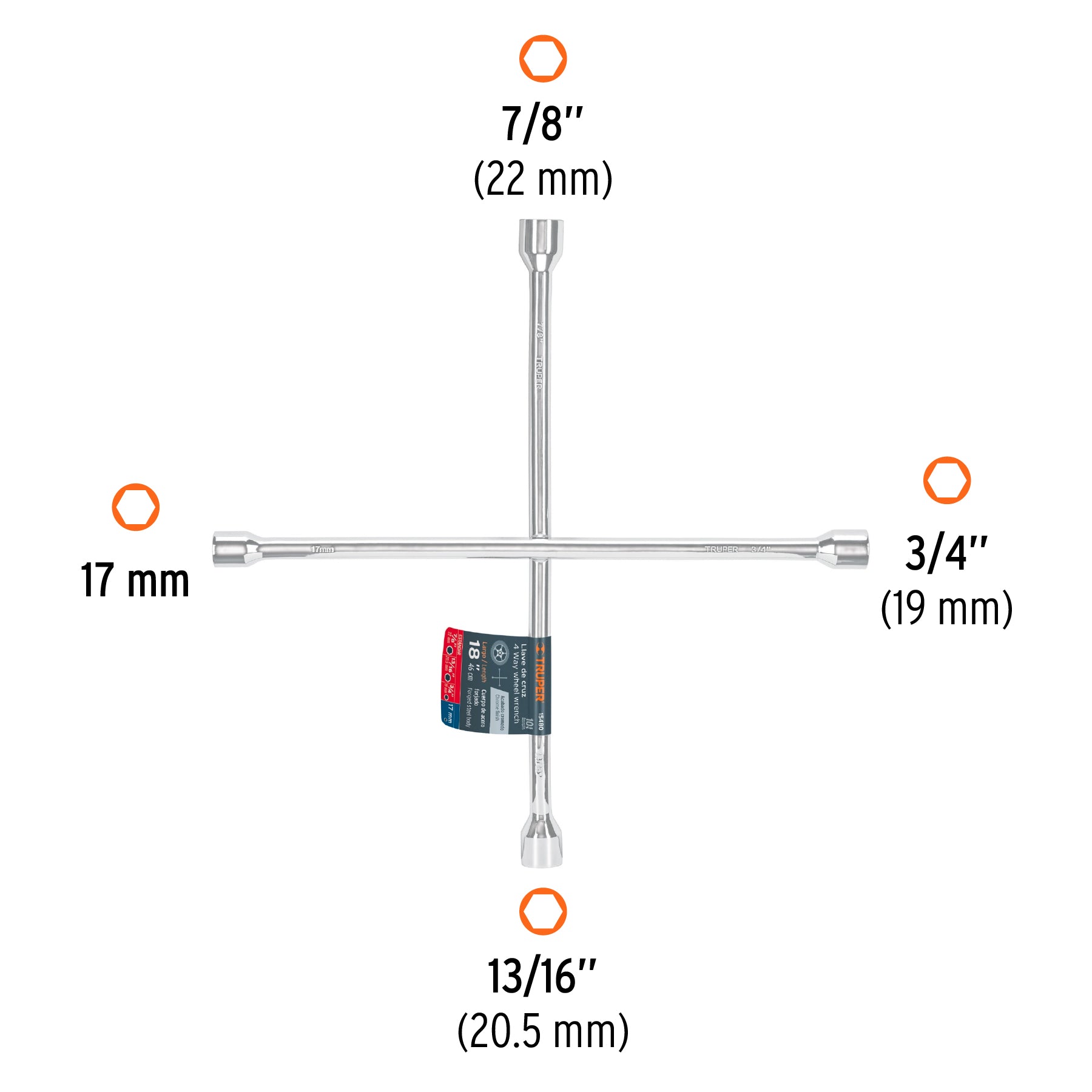 Llave de cruz para auto, 18"
