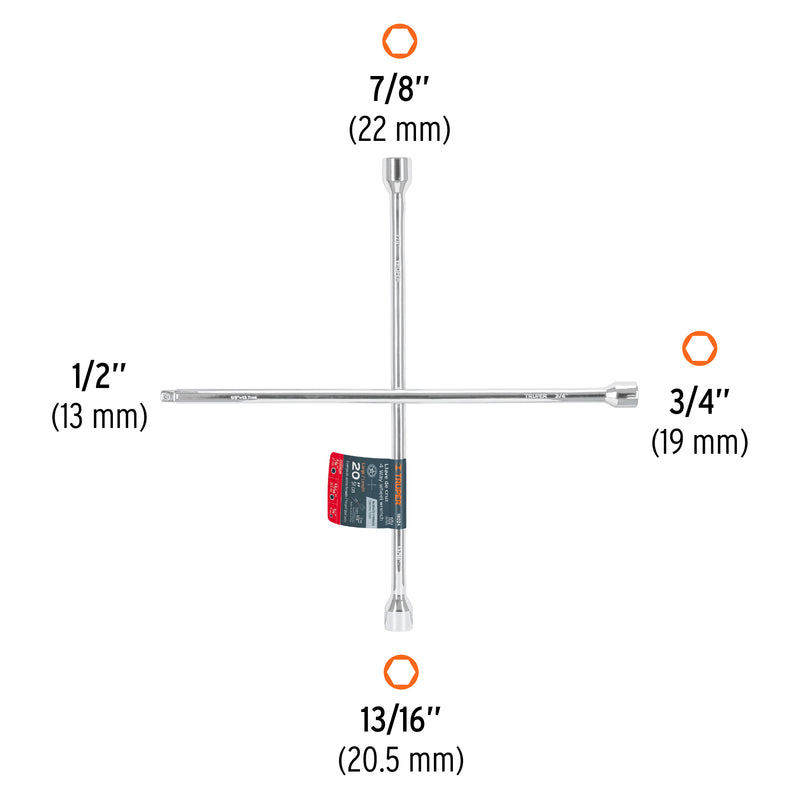 Llave de cruz, 20" con entrada para dado de 1/2"