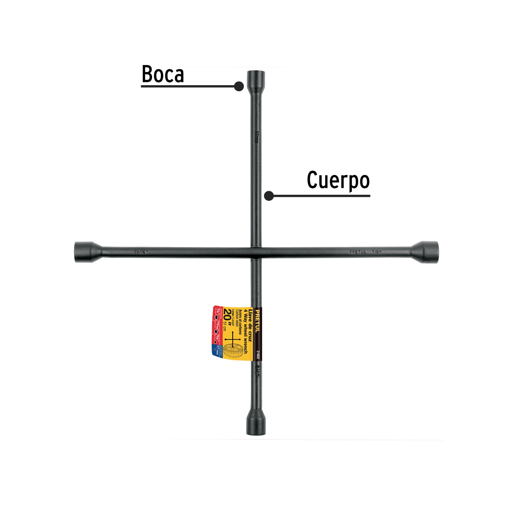 Llave de cruz para auto, 20", pretul