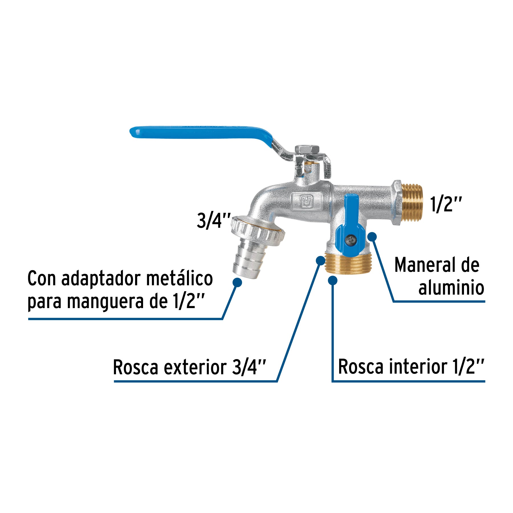 Llave de esfera doble salida 1/2' de latón, Foset