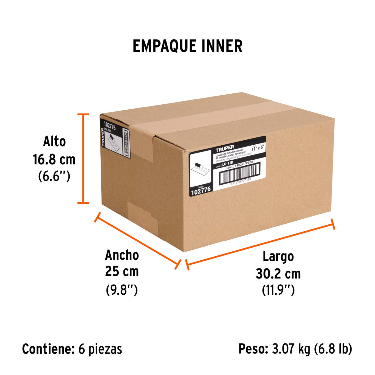 Llana dentado triangular 11', 10 rem, mango comfort grip