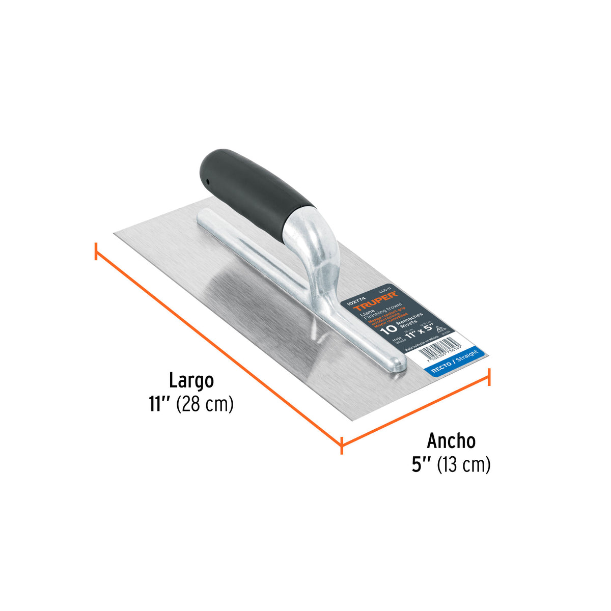 Llana canto recto 11', 10 remaches, mango comfort grip
