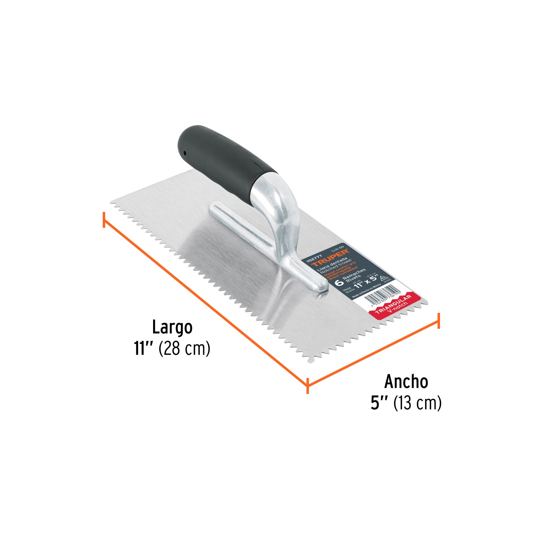 Llana dentado triangular 11', 6 rem, mango comfort grip