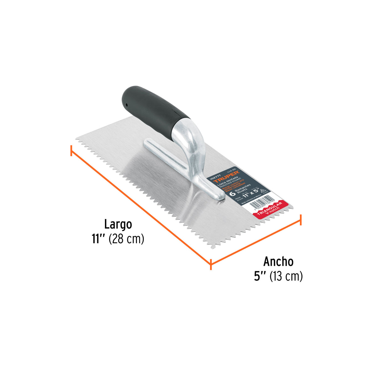 Llana dentado triangular 11', 6 rem, mango comfort grip