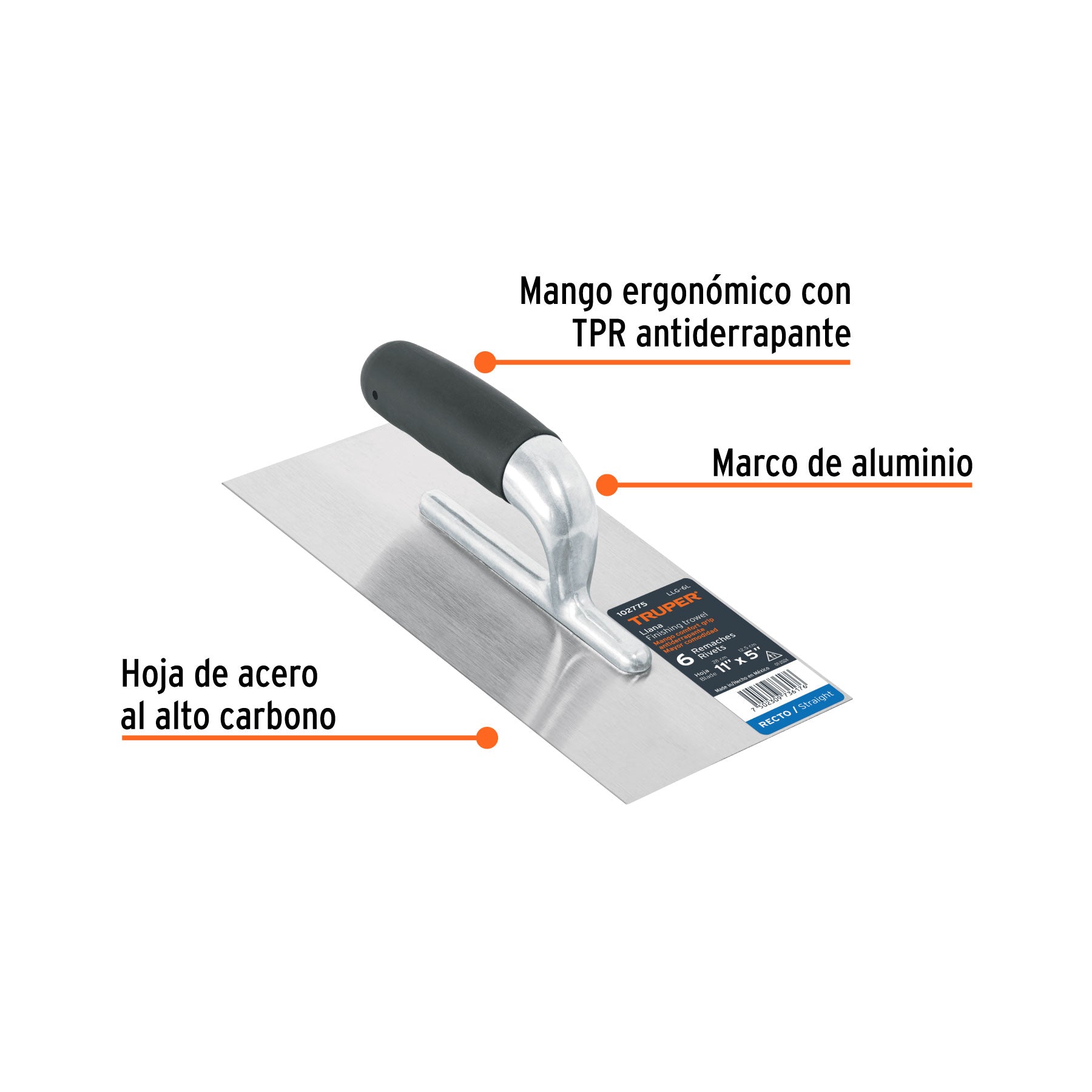 Llana canto recto 11', 6 remaches, mango comfort grip