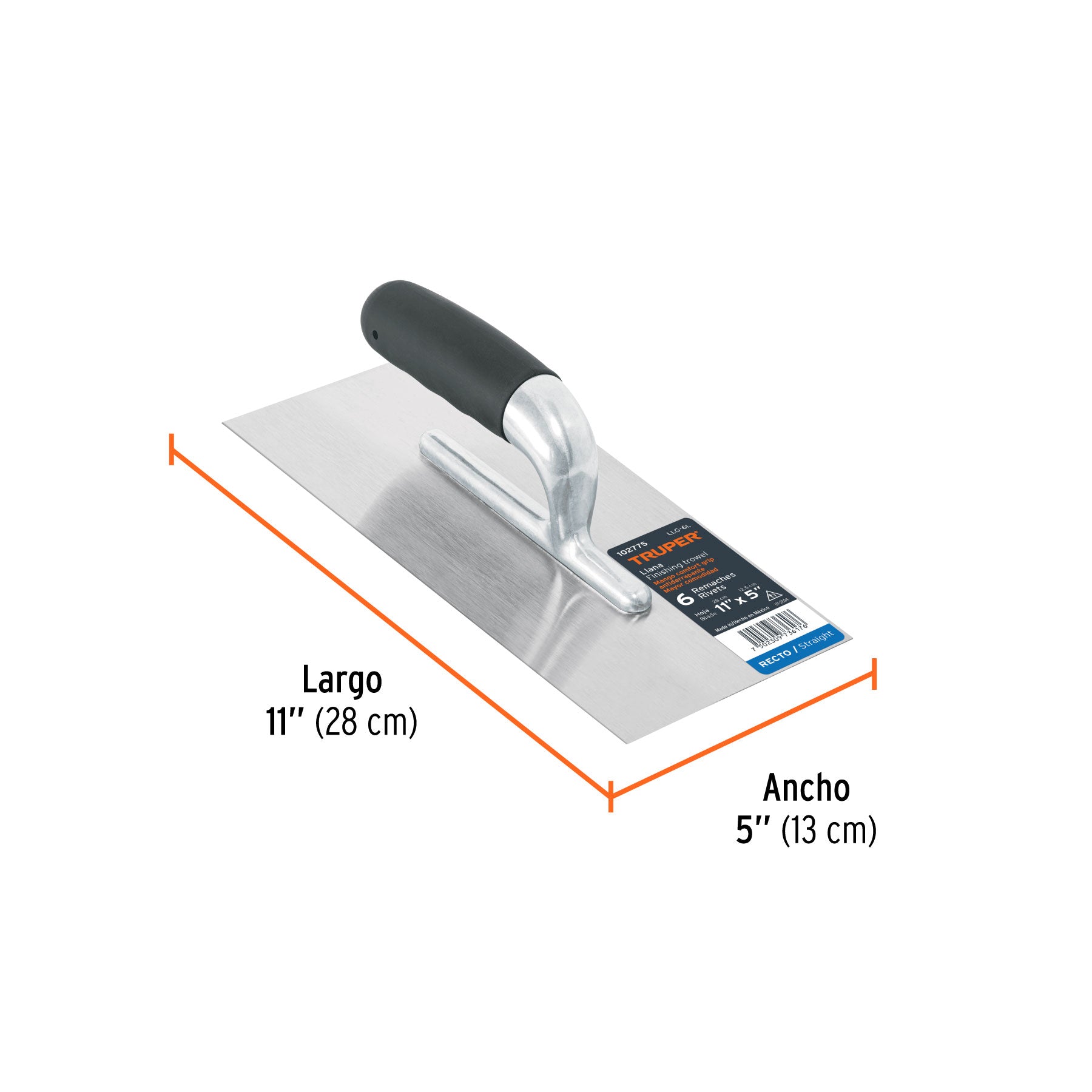 Llana canto recto 11', 6 remaches, mango comfort grip