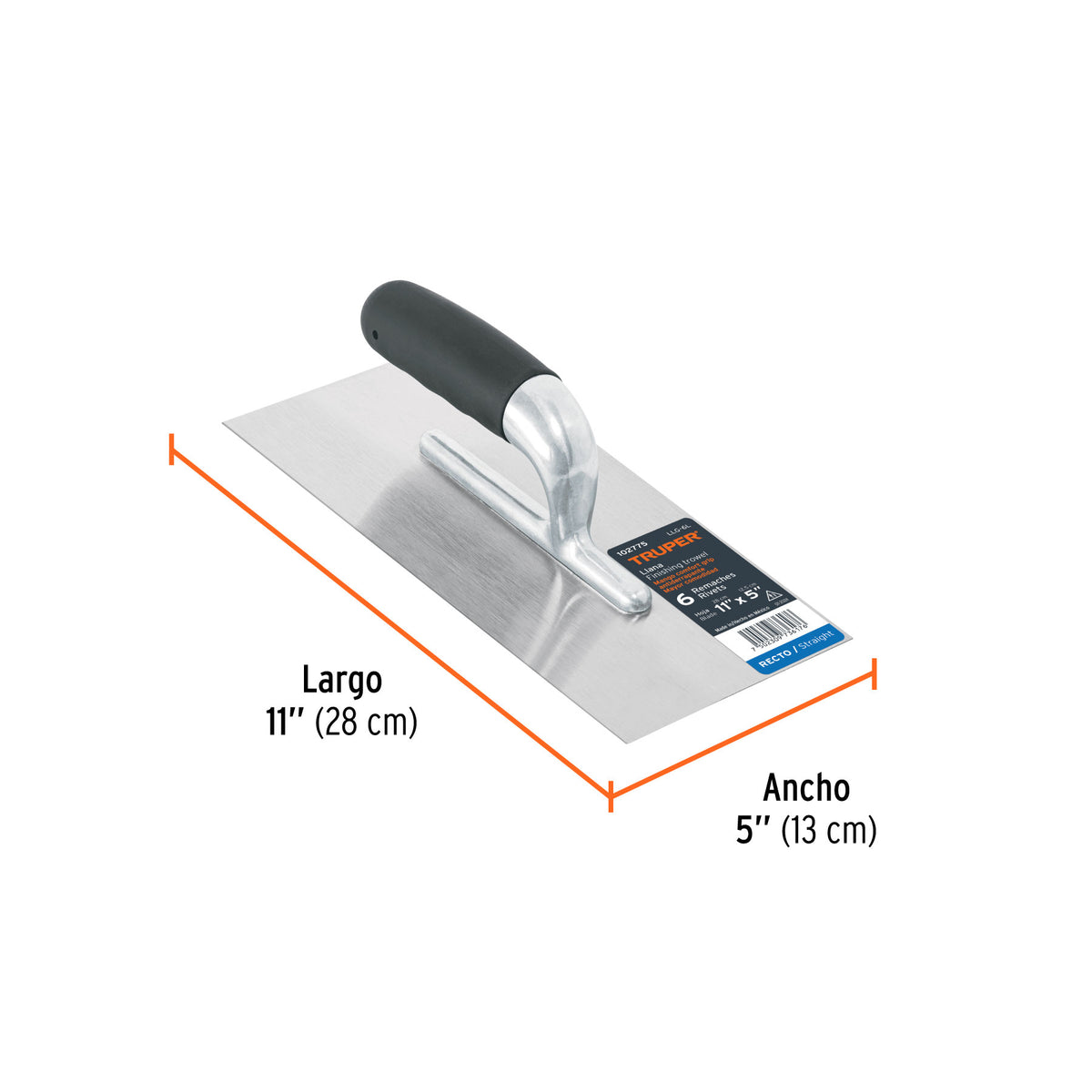 Llana canto recto 11', 6 remaches, mango comfort grip