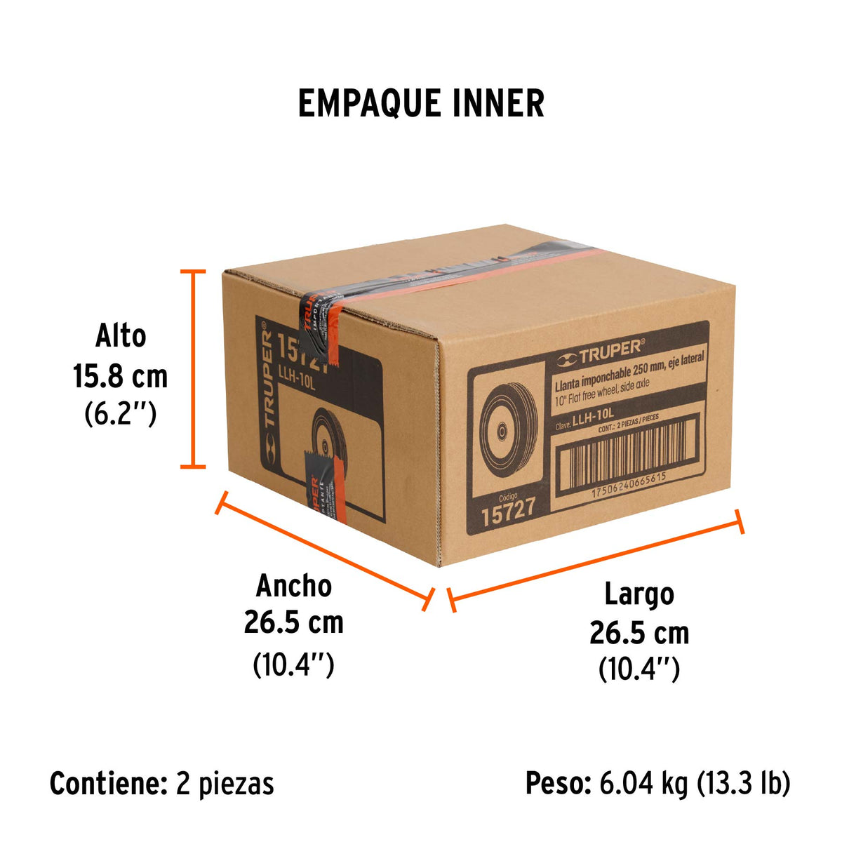 Rueda de 10" hule solido eje lateral Truper