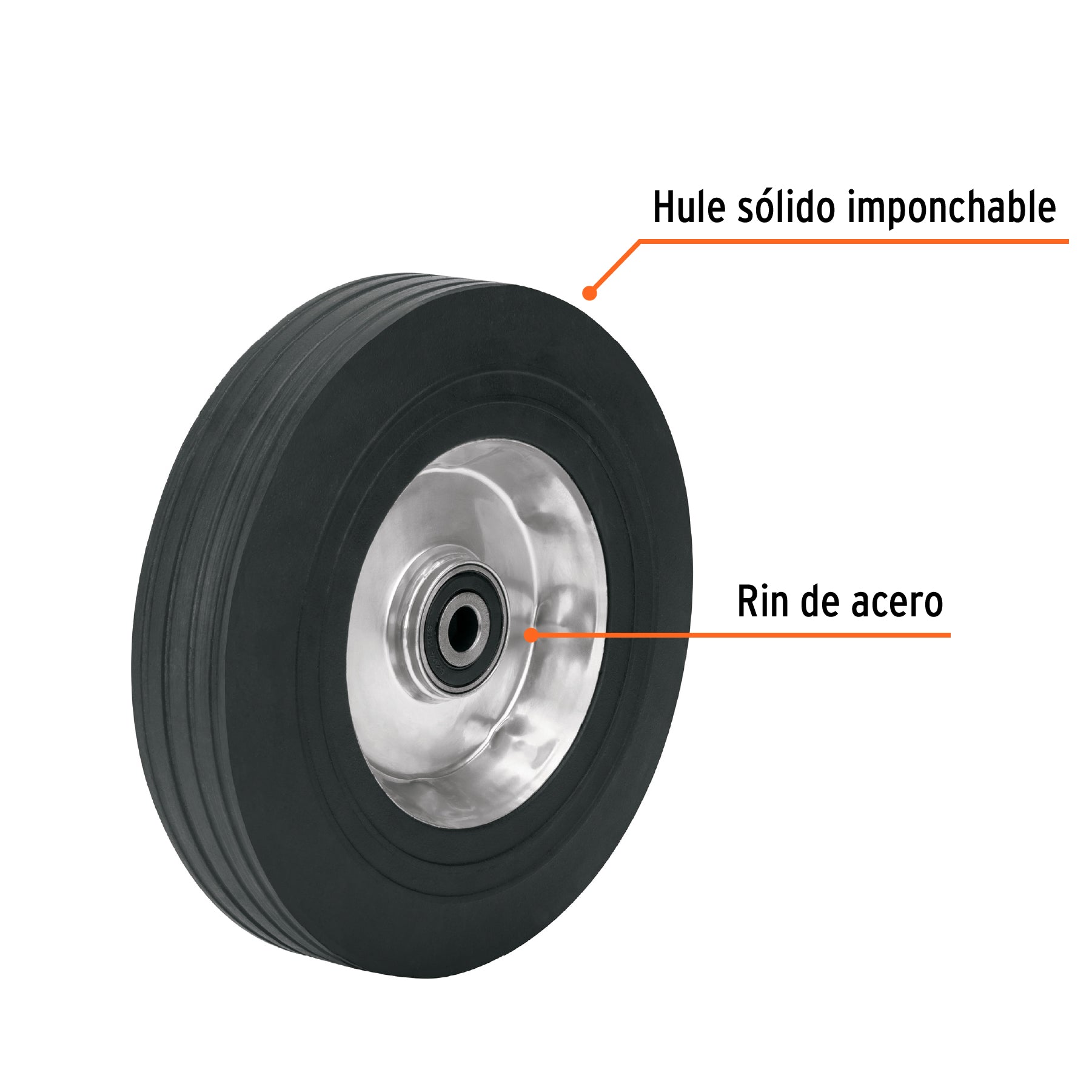 Rueda de 10" hule solido eje lateral Truper