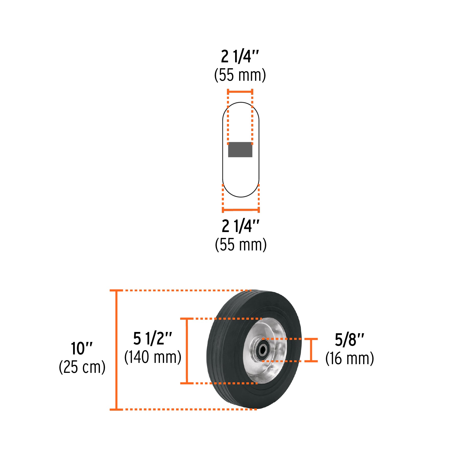 Rueda de 10" hule solido eje lateral Truper