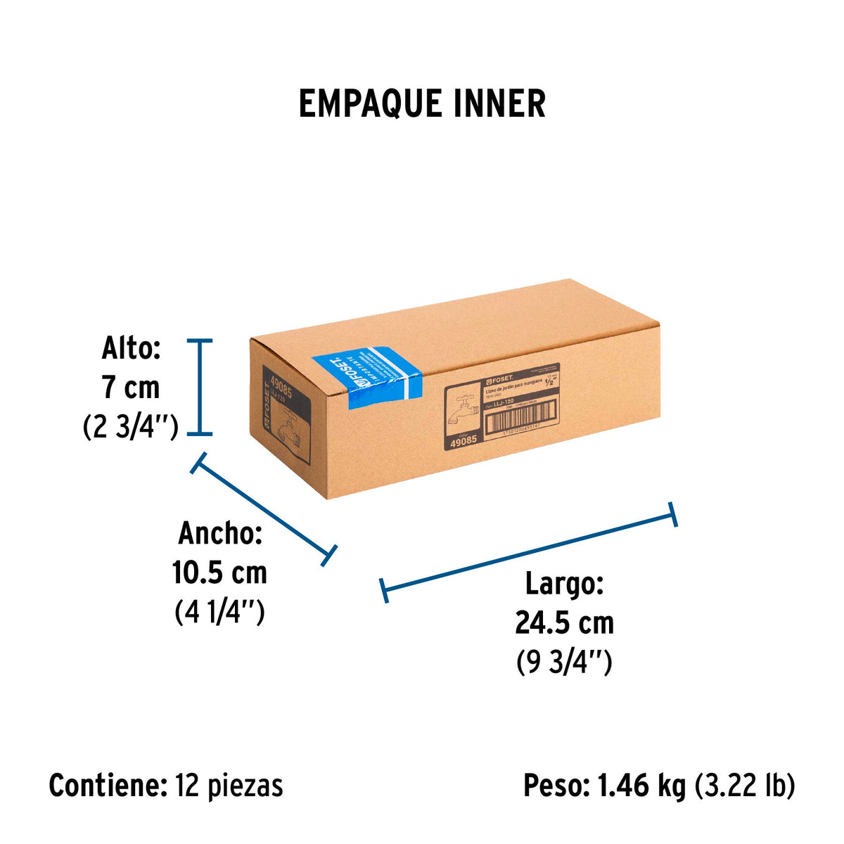 Llave para manguera, de latón, 120 gr, entrada 1/2", Foset