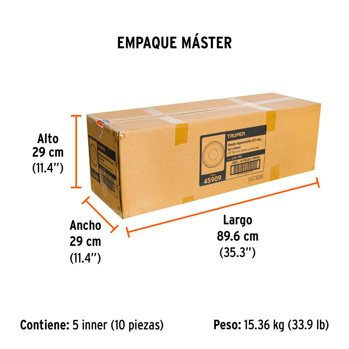 Llanta imponchable con eje central, 10"