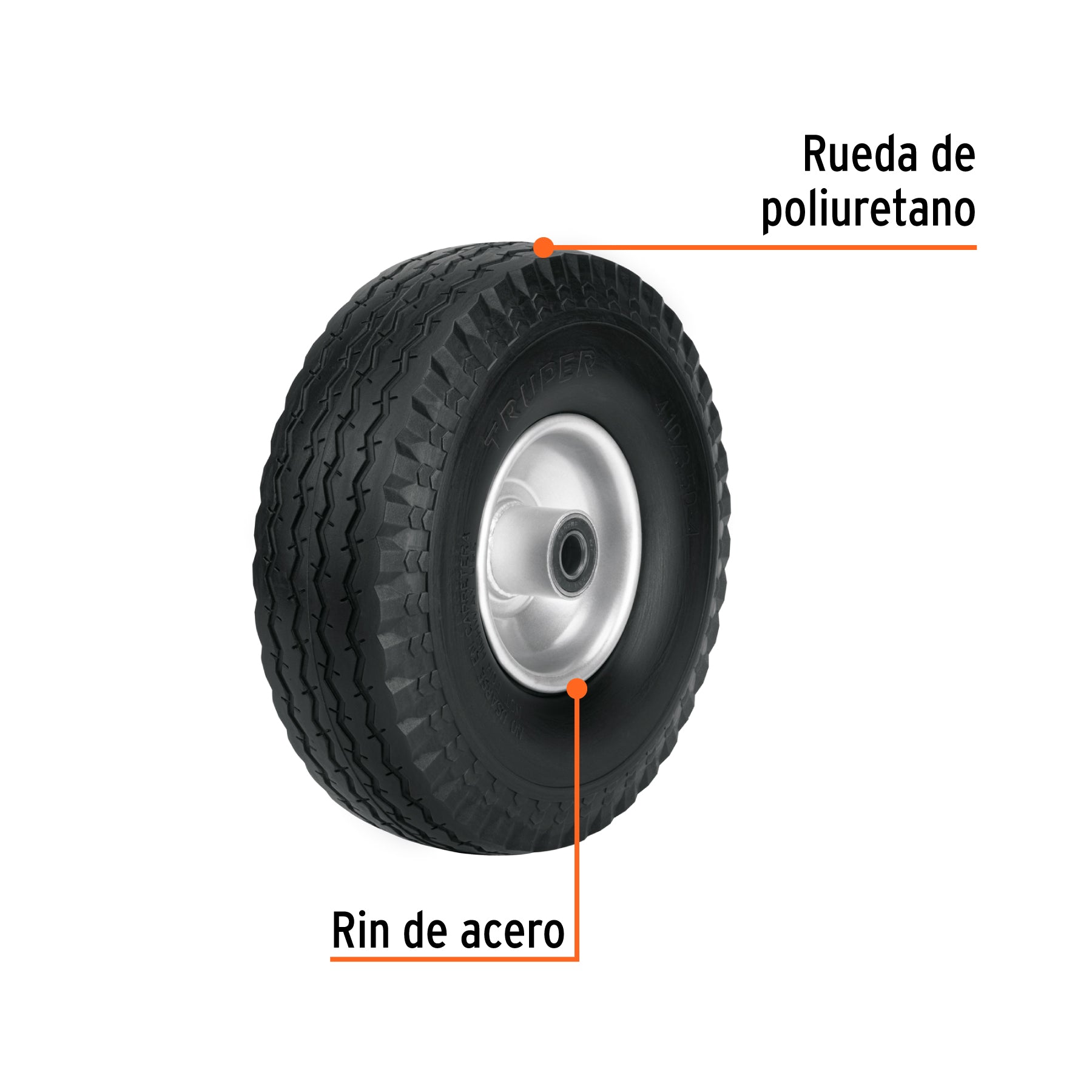 Llanta imponchable con eje central, 10"