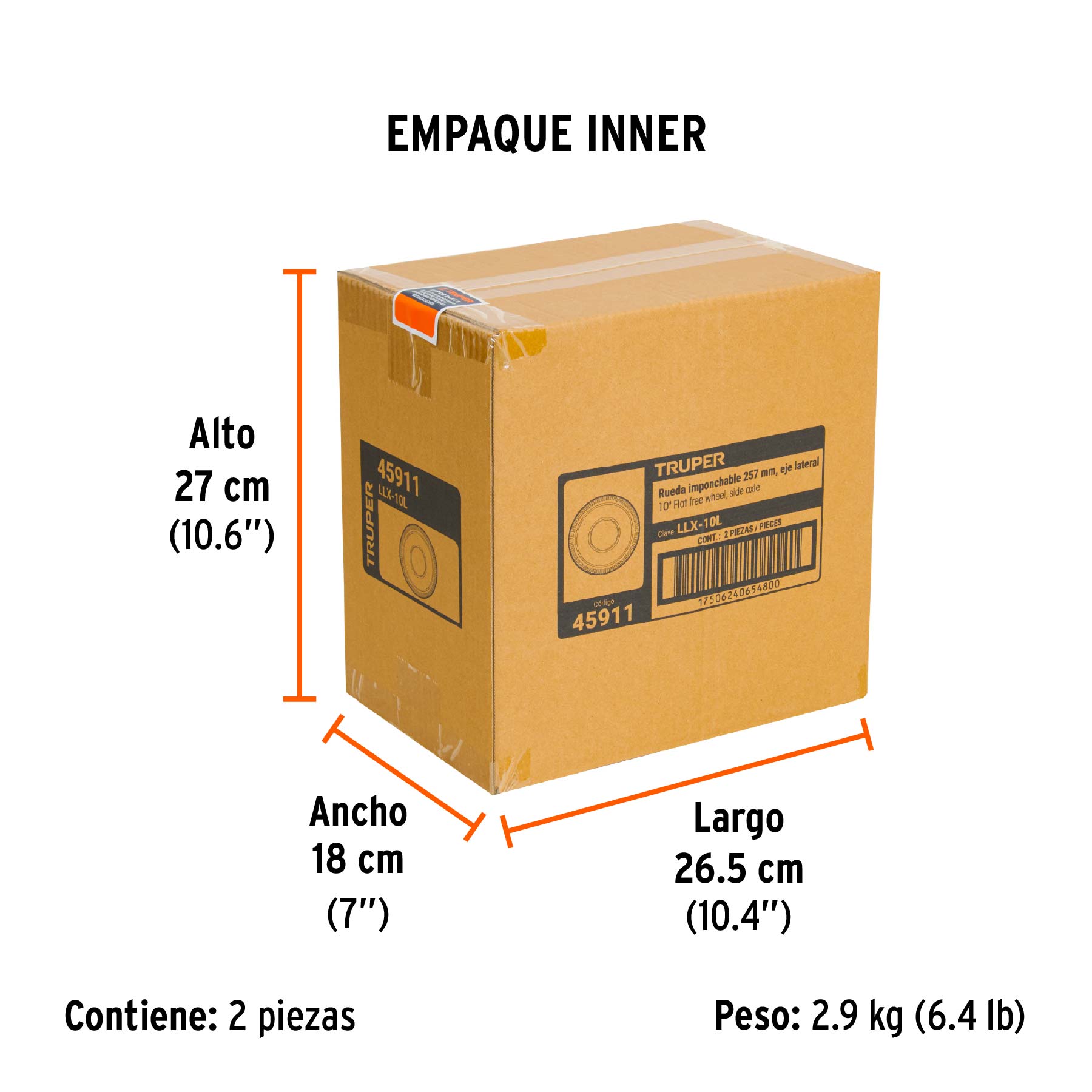 Llanta imponchable con eje lateral, 10"