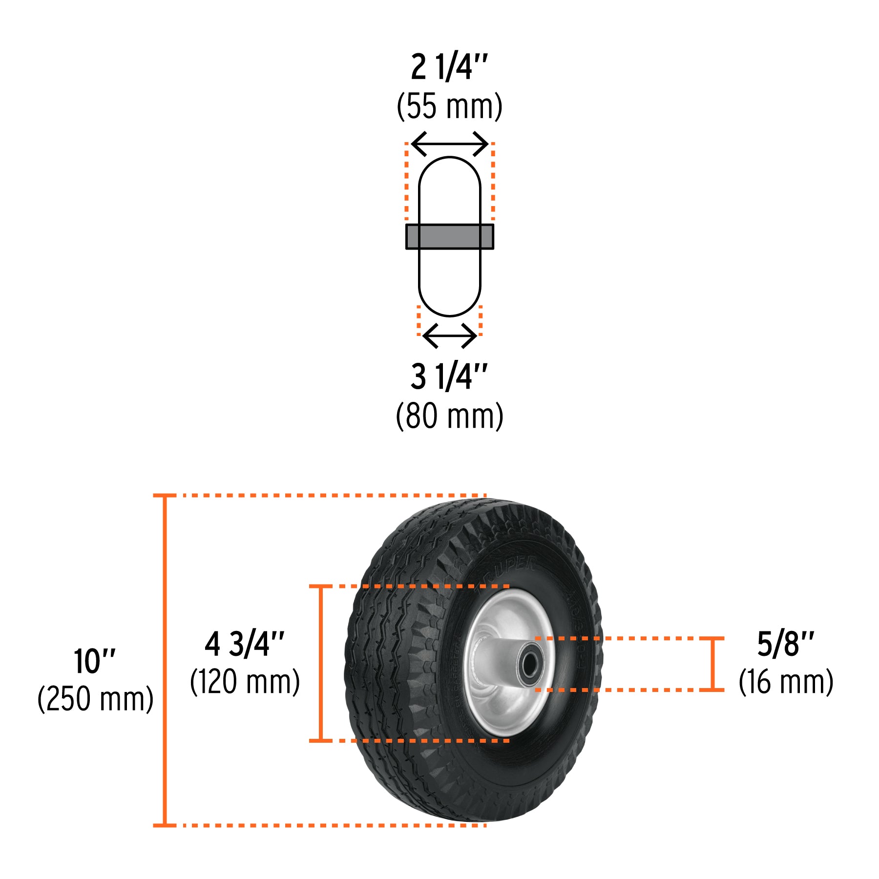 Llanta imponchable con eje lateral, 10"
