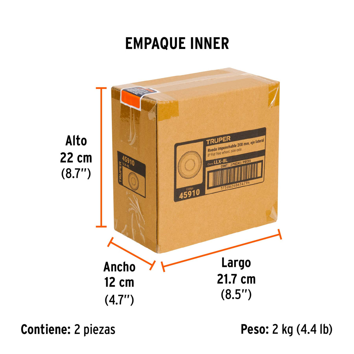 Llanta imponchable con eje lateral, 8"