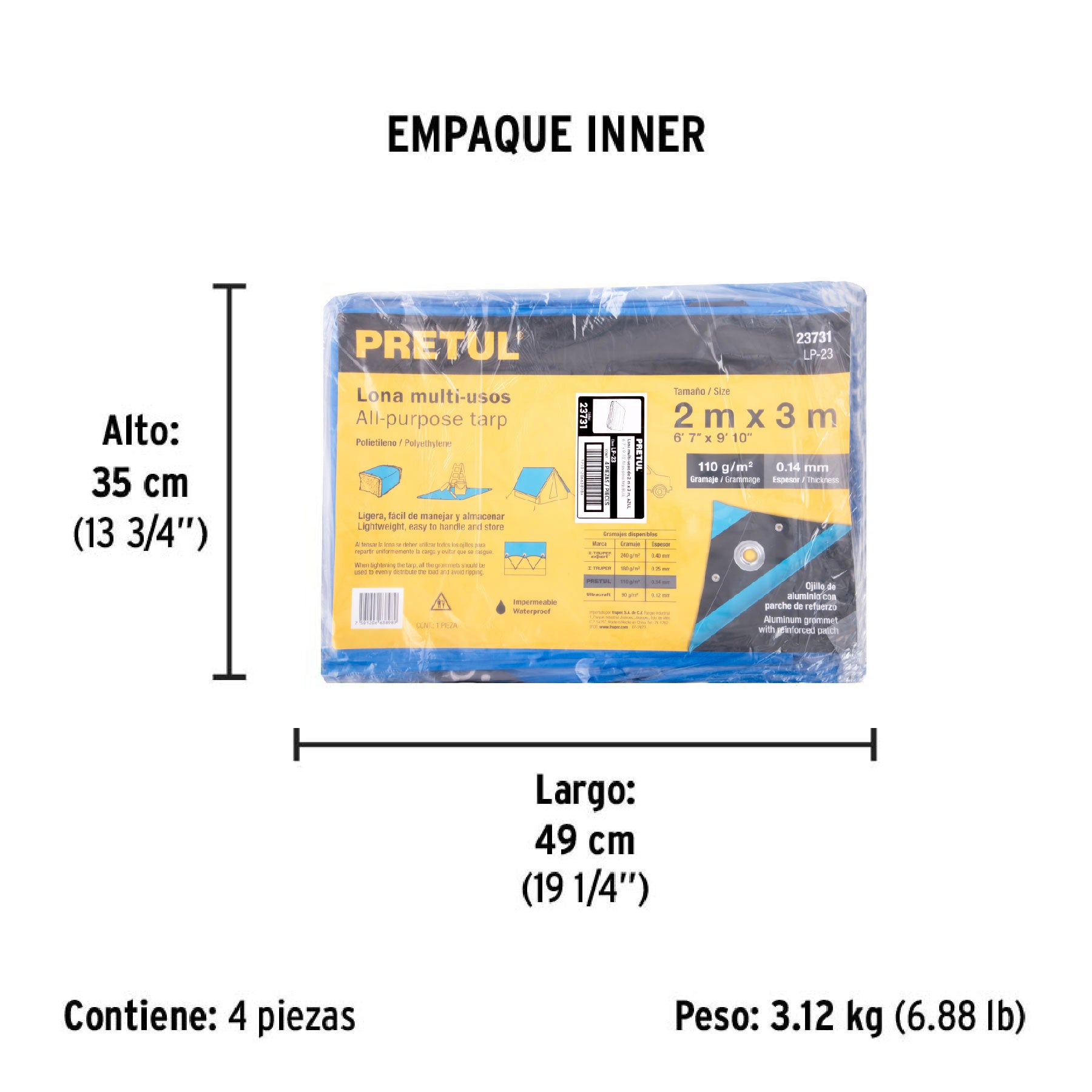 Lona 2 x 3 m, azul, Pretul