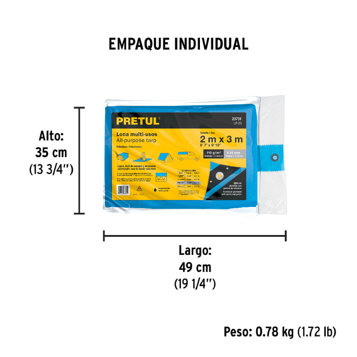 Lona 2 x 3 m, azul, Pretul