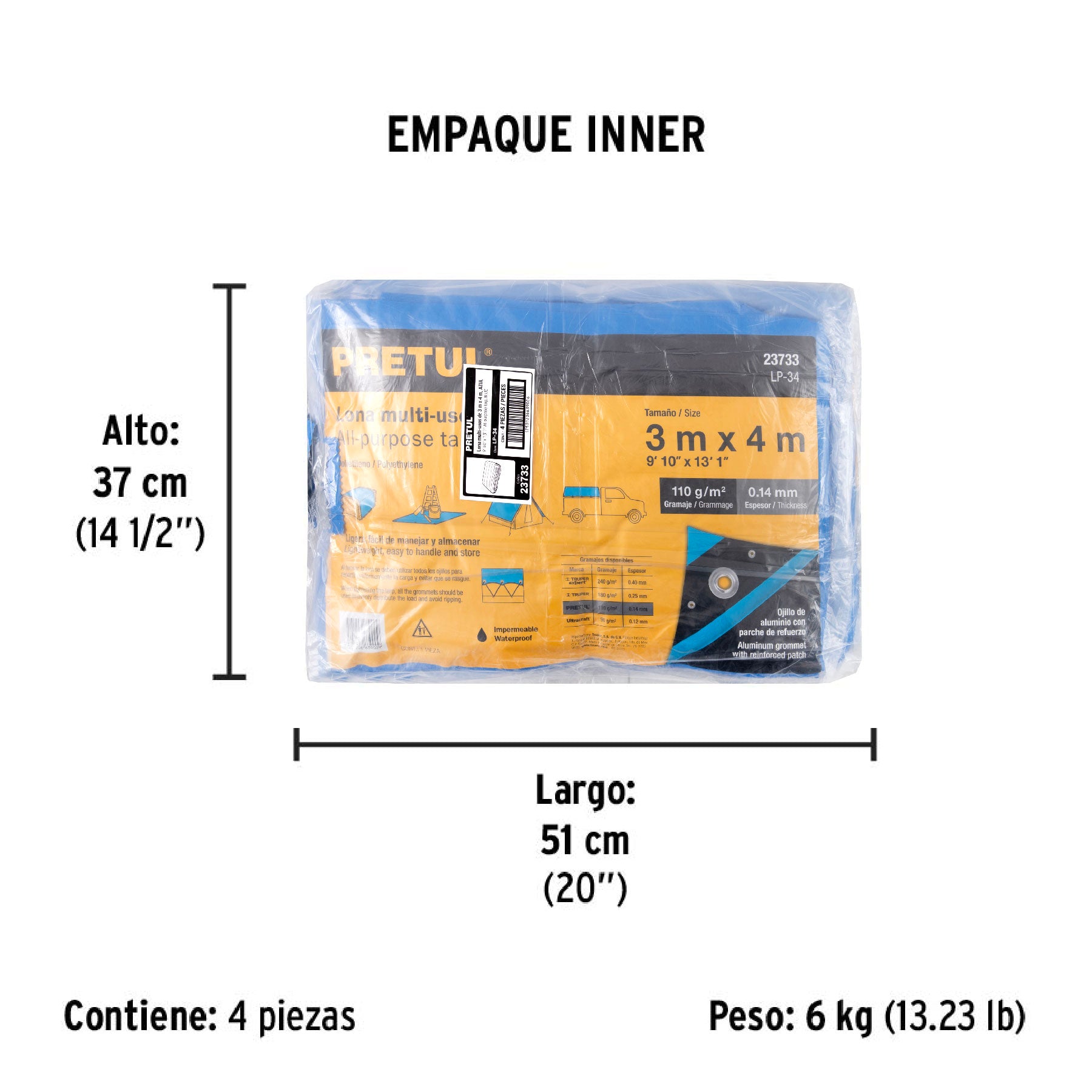Lona 3 x 4 m, azul, Pretul