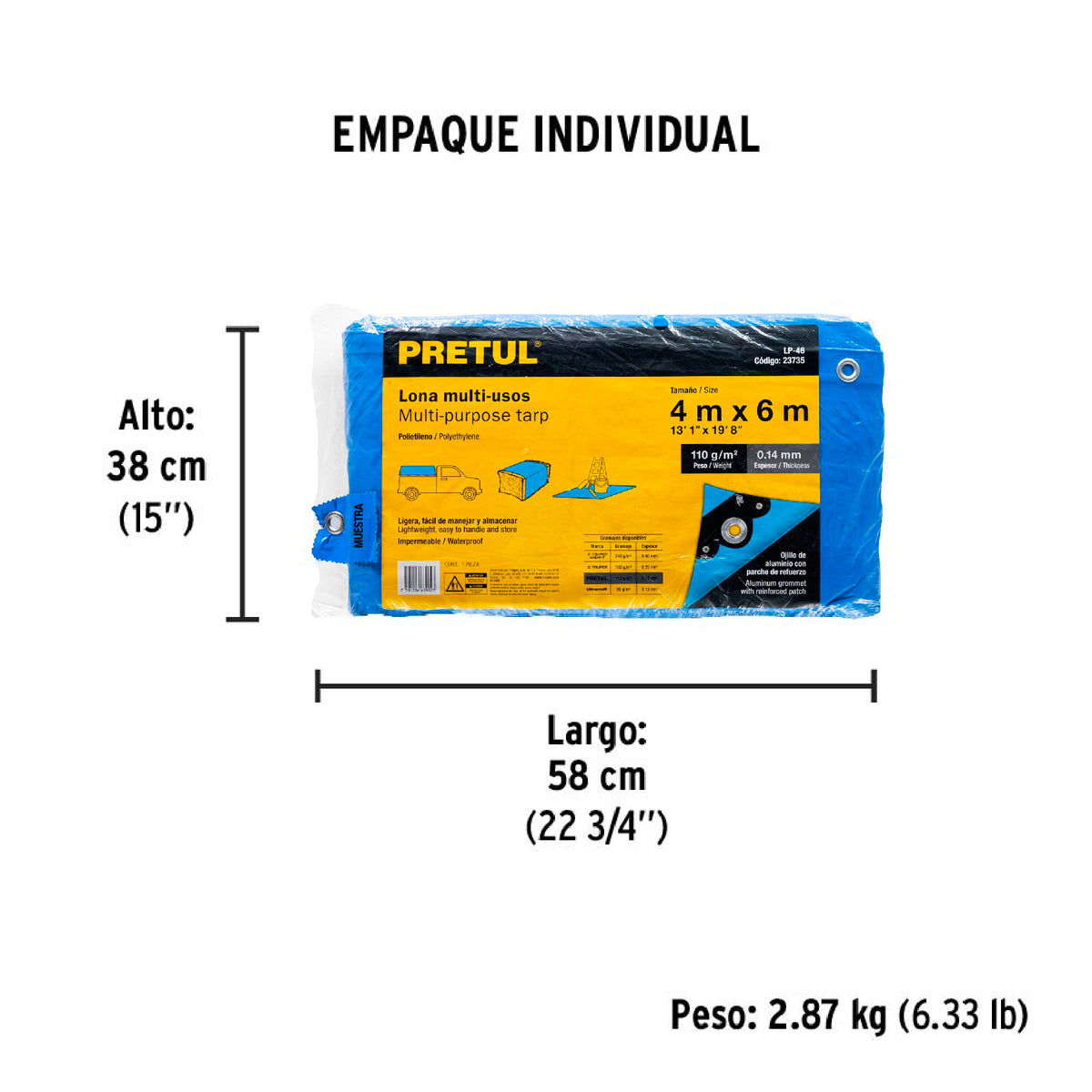 Lona 4 x 6 m, azul, Pretul