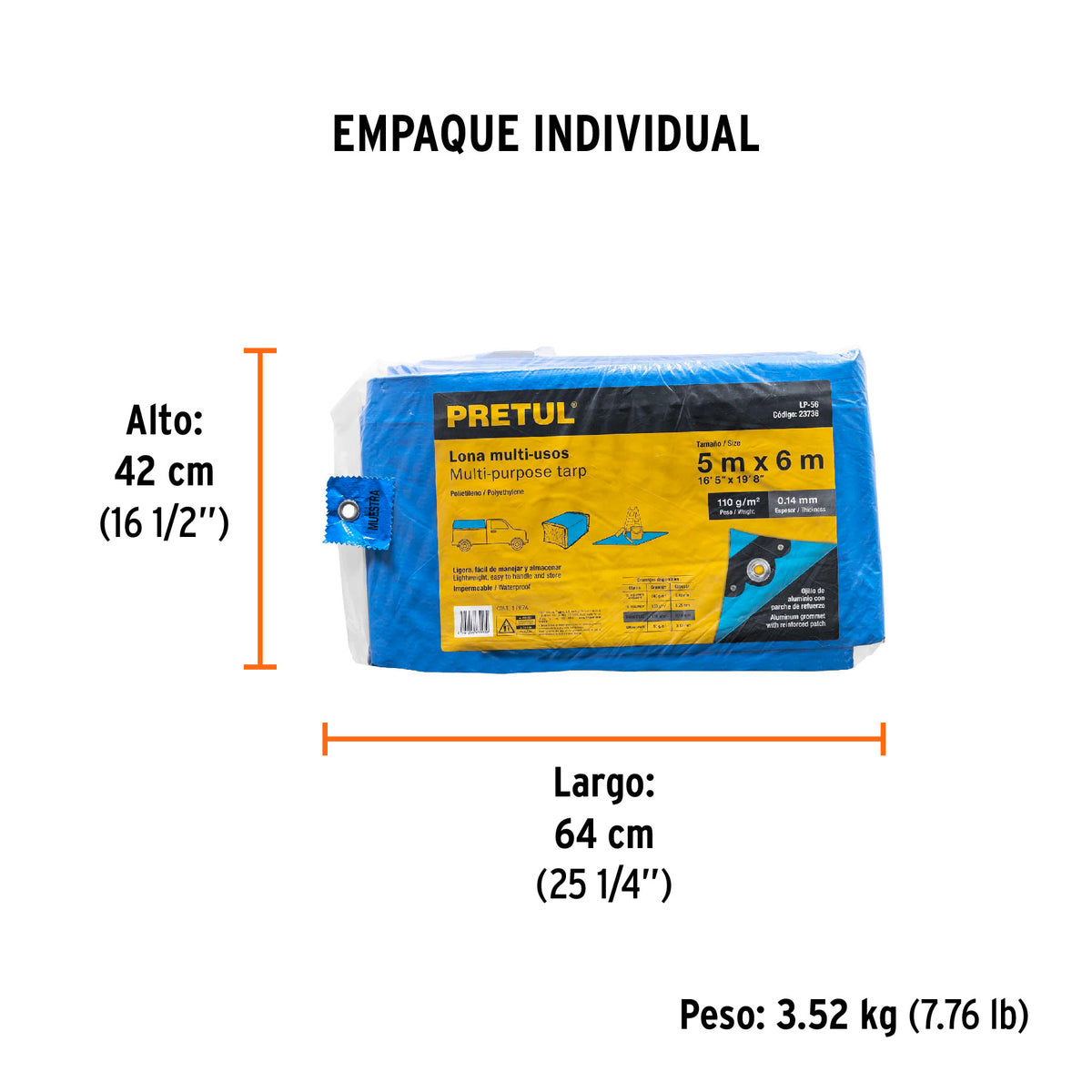Lona 5 x 6 m, azul, Pretul