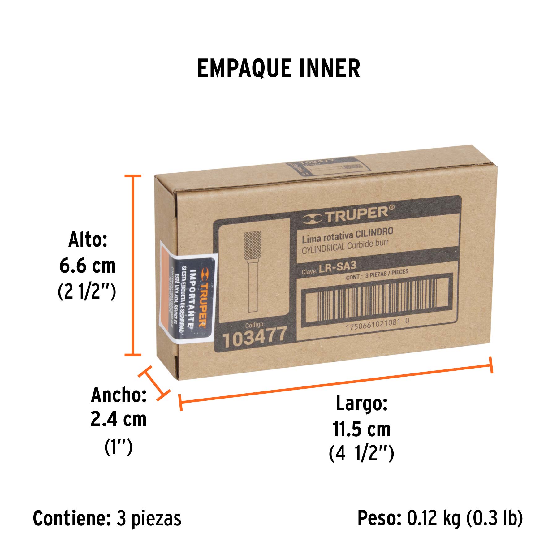 Lima rotativa cilindrica 3/8, SA-3, TRUPER