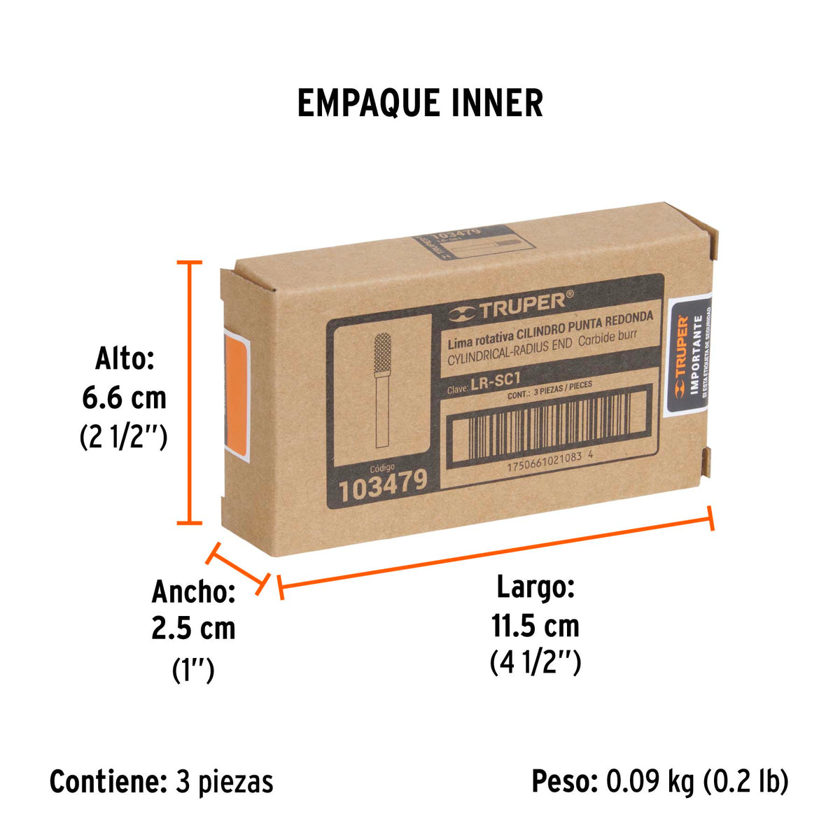 Lima rotativa cilindrica punta redonda 1/4, SC-1, TRUPER