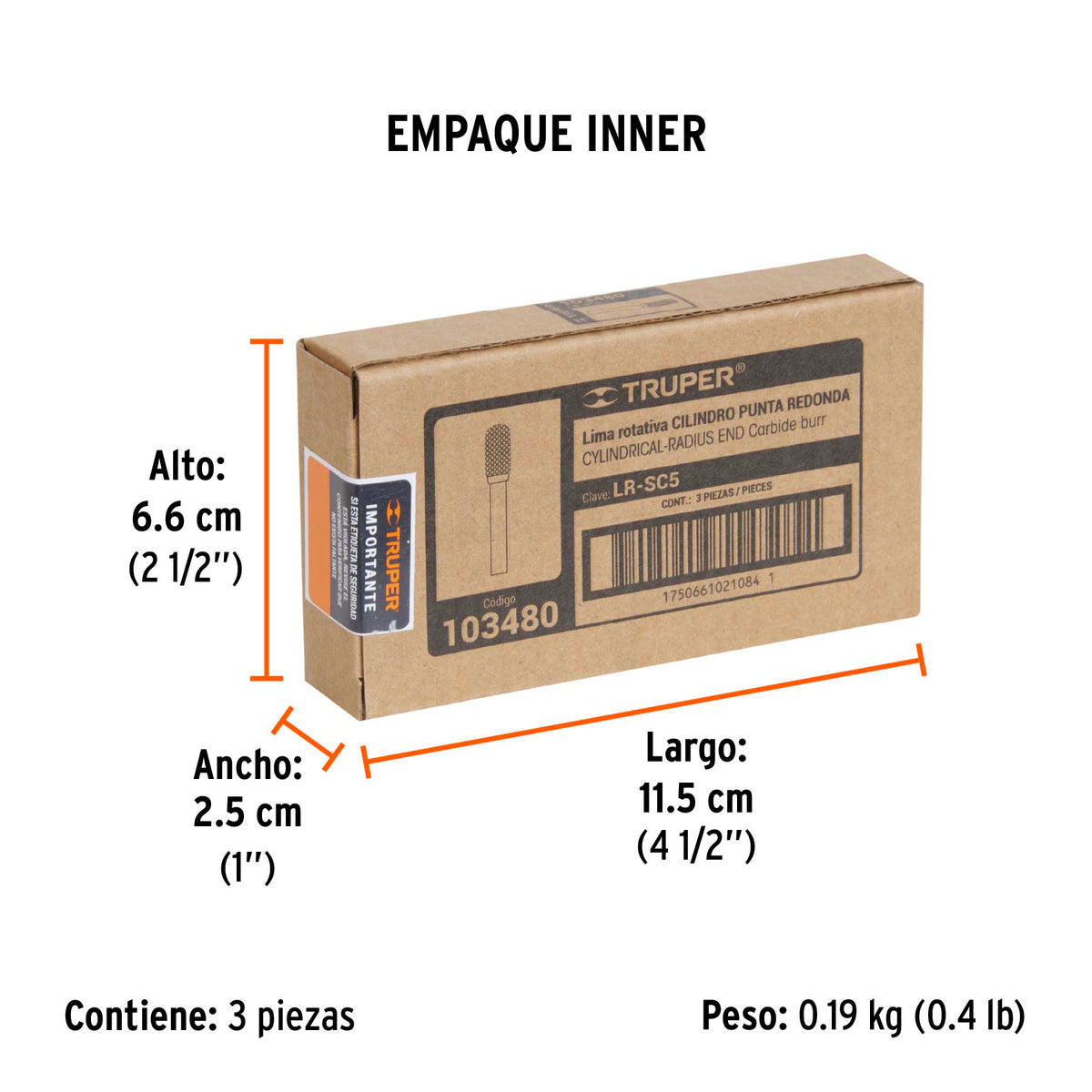 Lima rotativa cilindrica punta redonda 1/2, SC-5, TRUPER
