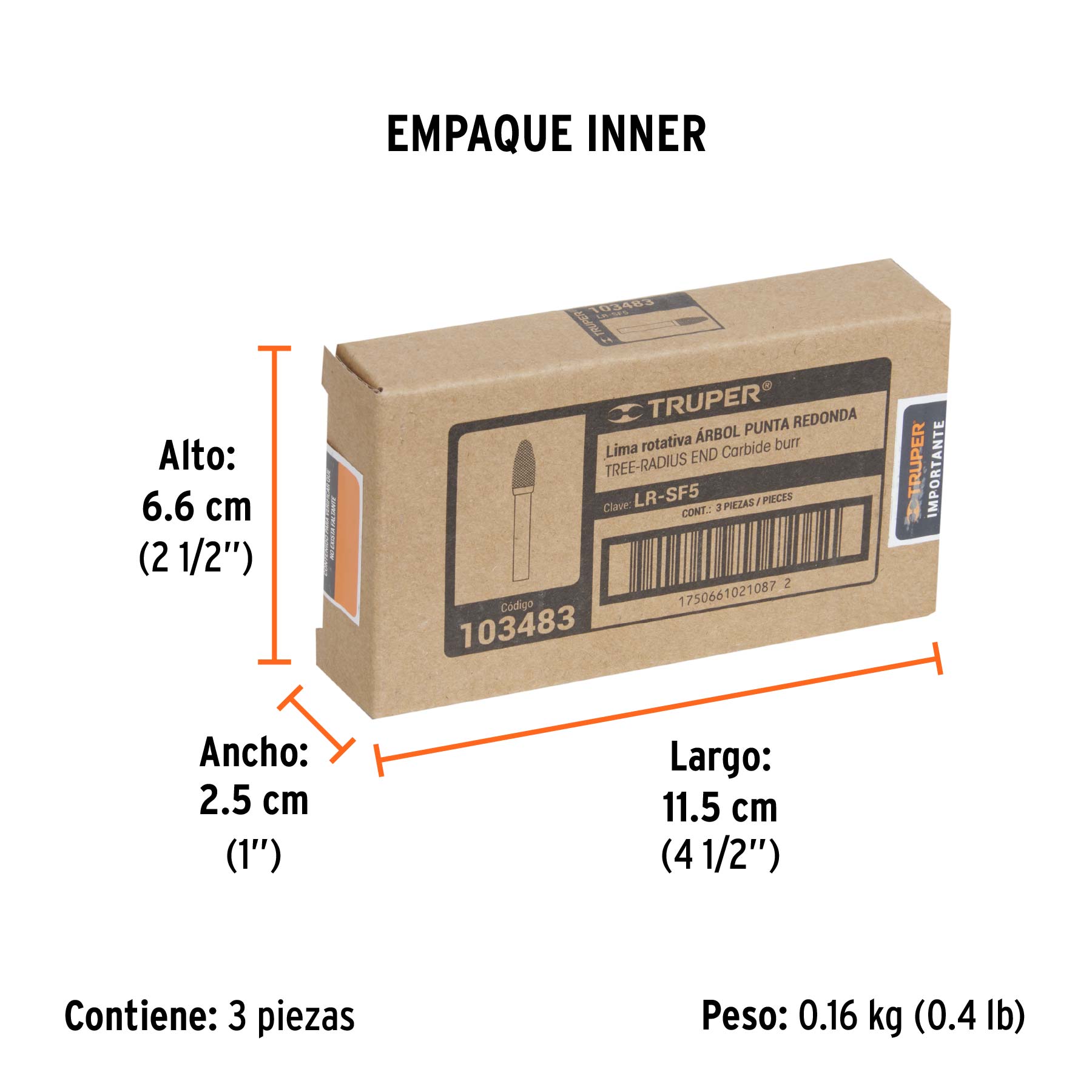 Lima rotativa árbol punta redonda 1/2, SF-5, TRUPER