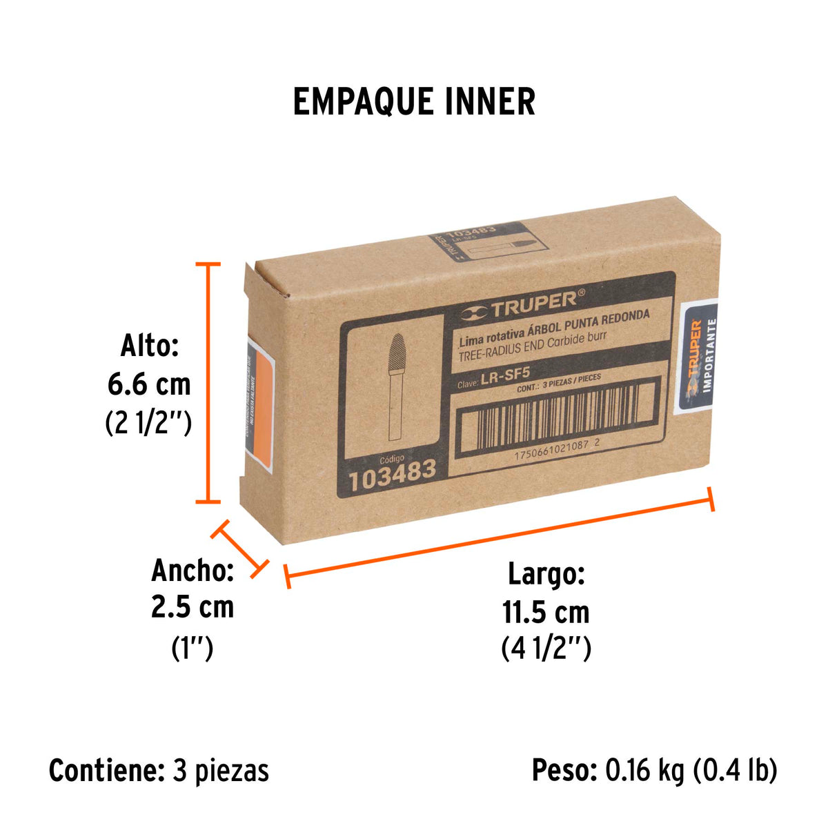 Lima rotativa árbol punta redonda 1/2, SF-5, TRUPER