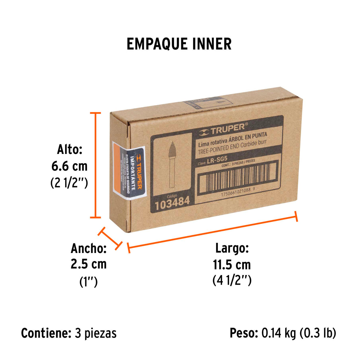 Lima rotativa, árbol en punta 1/2, SG-5, TRUPER