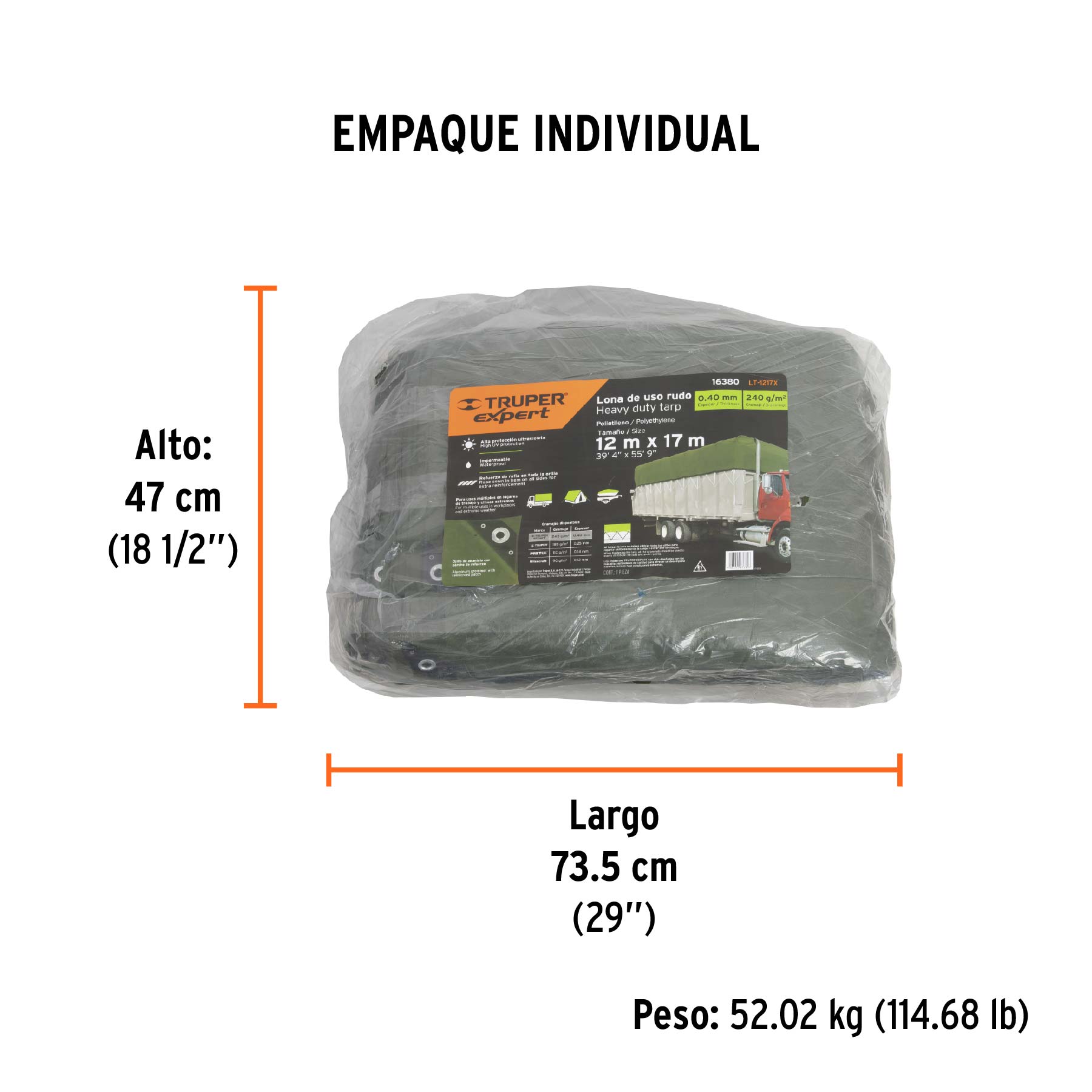 Lona uso rudo, verde olivo, 12 X 17 metros, Truper Expert