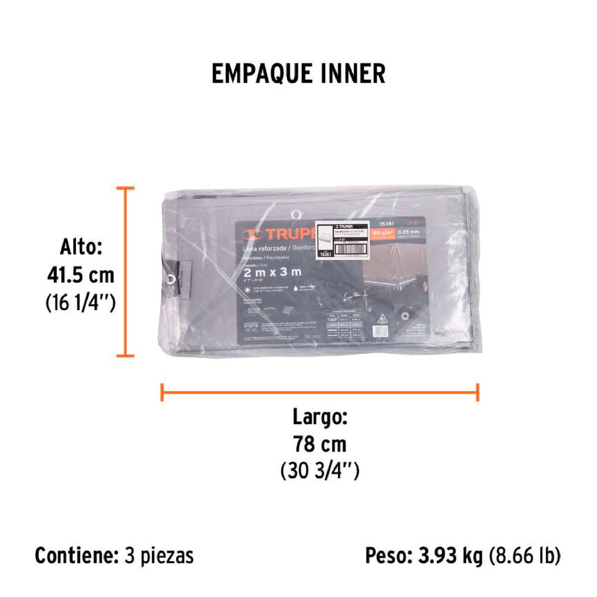 Lona reforzada, 2 x 3 m, gris