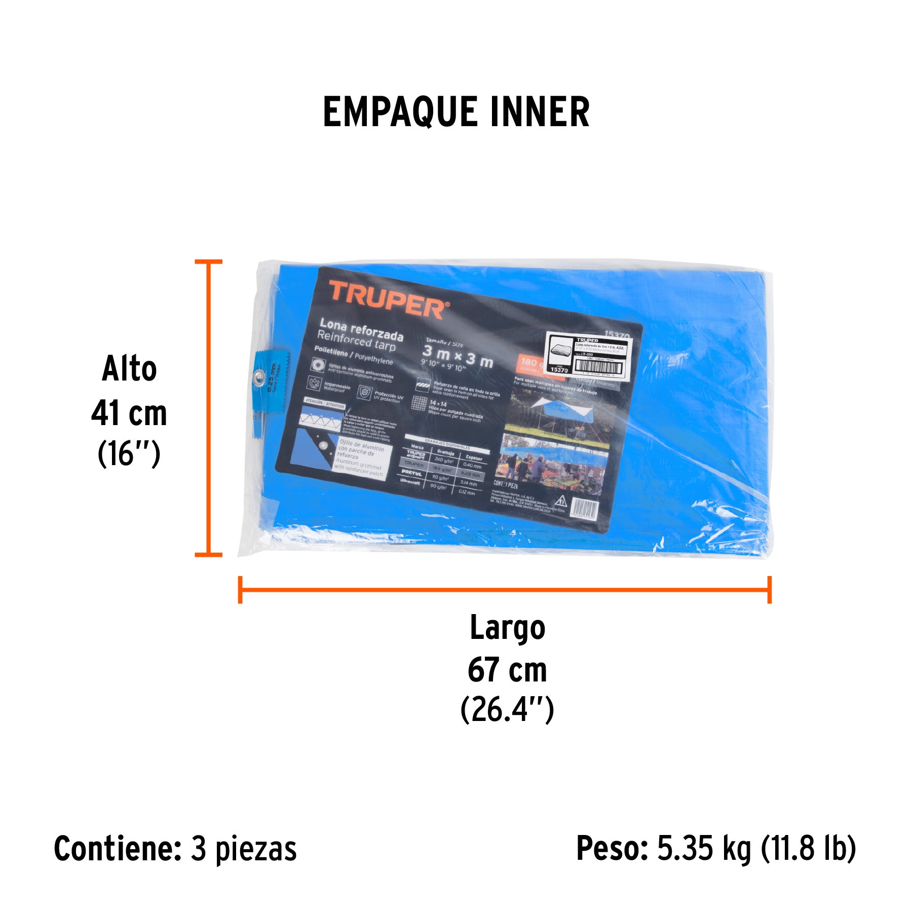 Lona reforzada, 3 x 3 metros, azul
